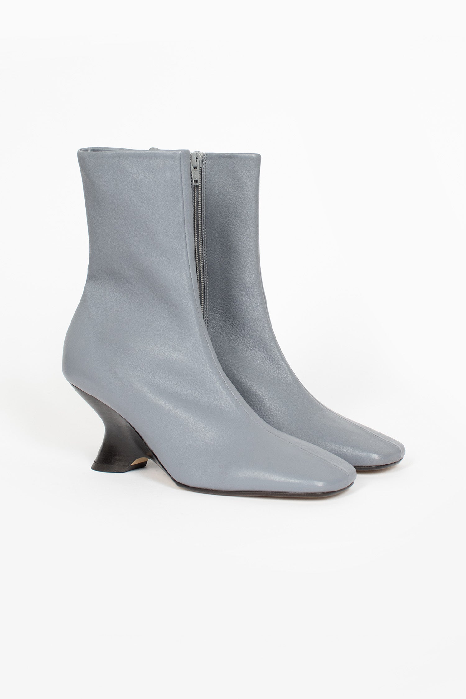 Heeled Leather Boots Grey