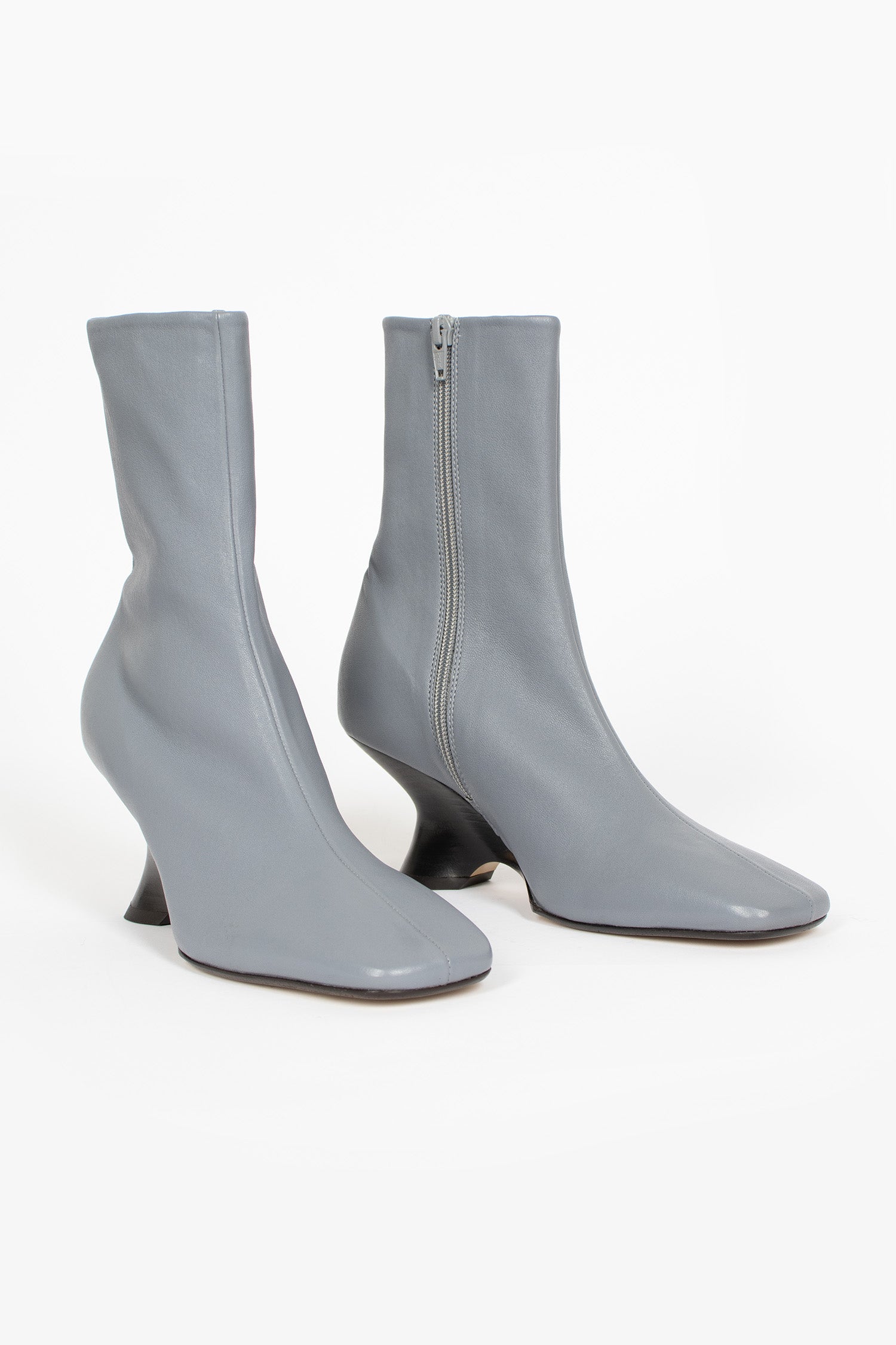 Heeled Leather Boots Grey