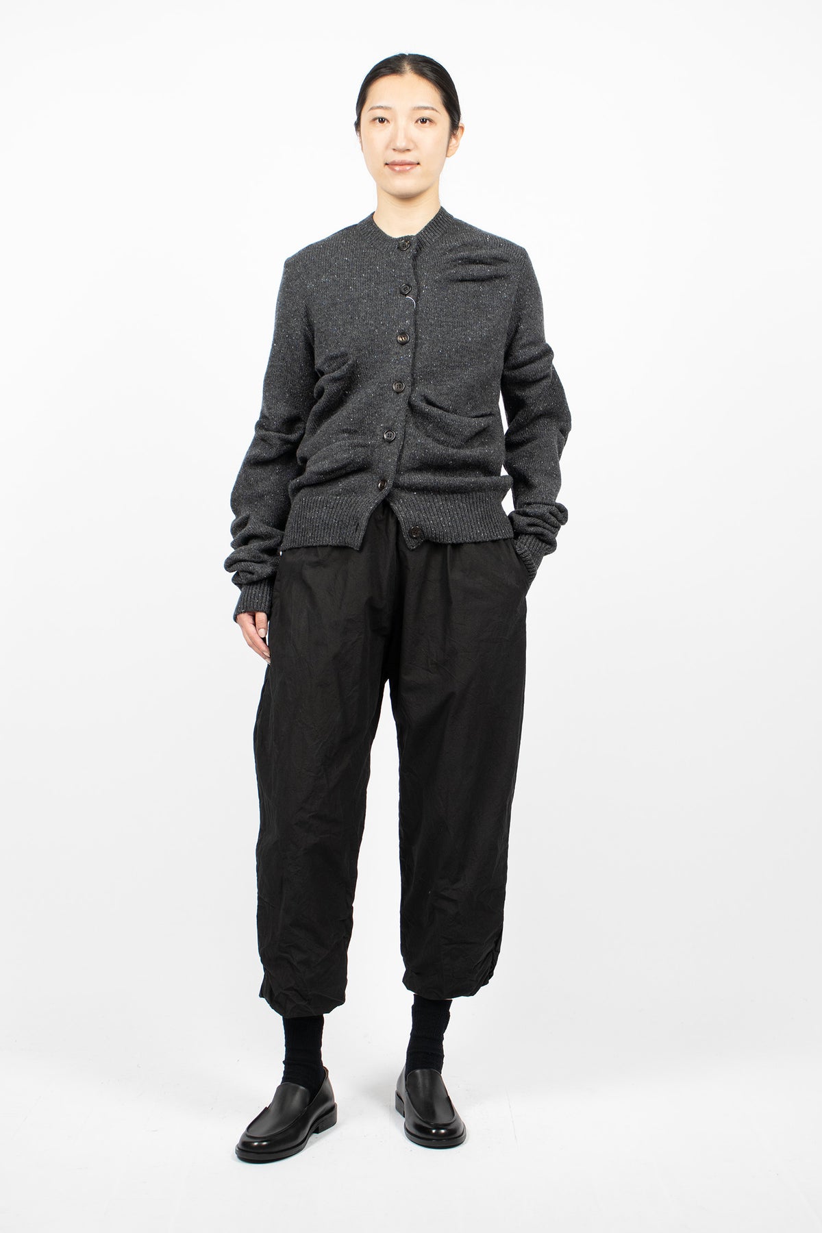 Gathered Cardigan Charcoal Grey
