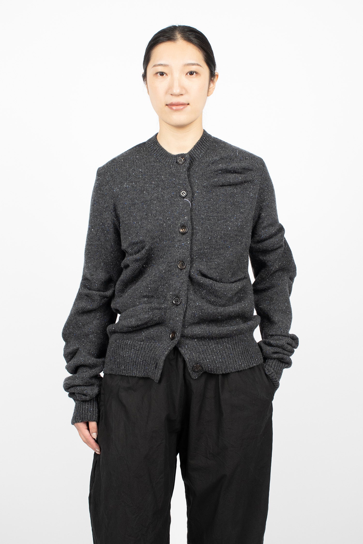 Gathered Cardigan Charcoal Grey