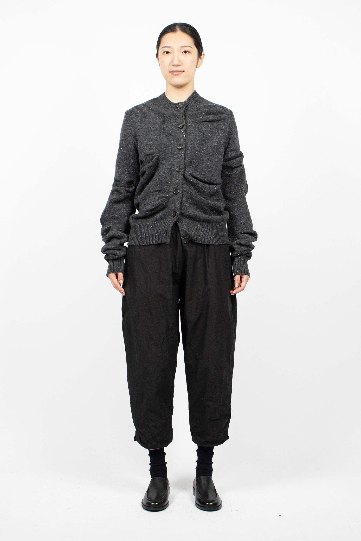 Gathered Cardigan Charcoal Grey