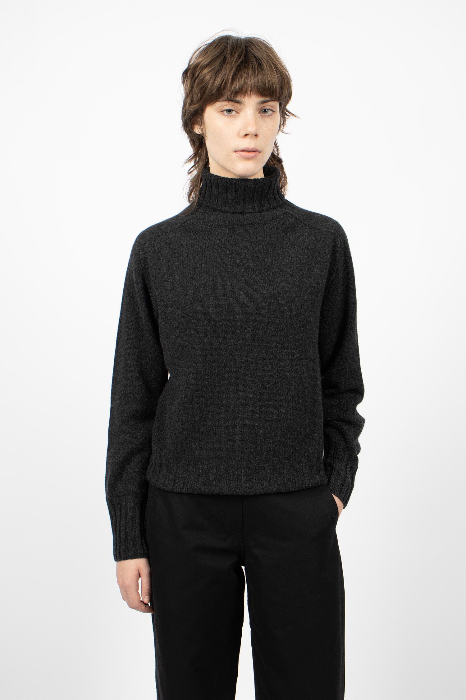 Wide Roll Neck Cashmere Jumper Charcoal
