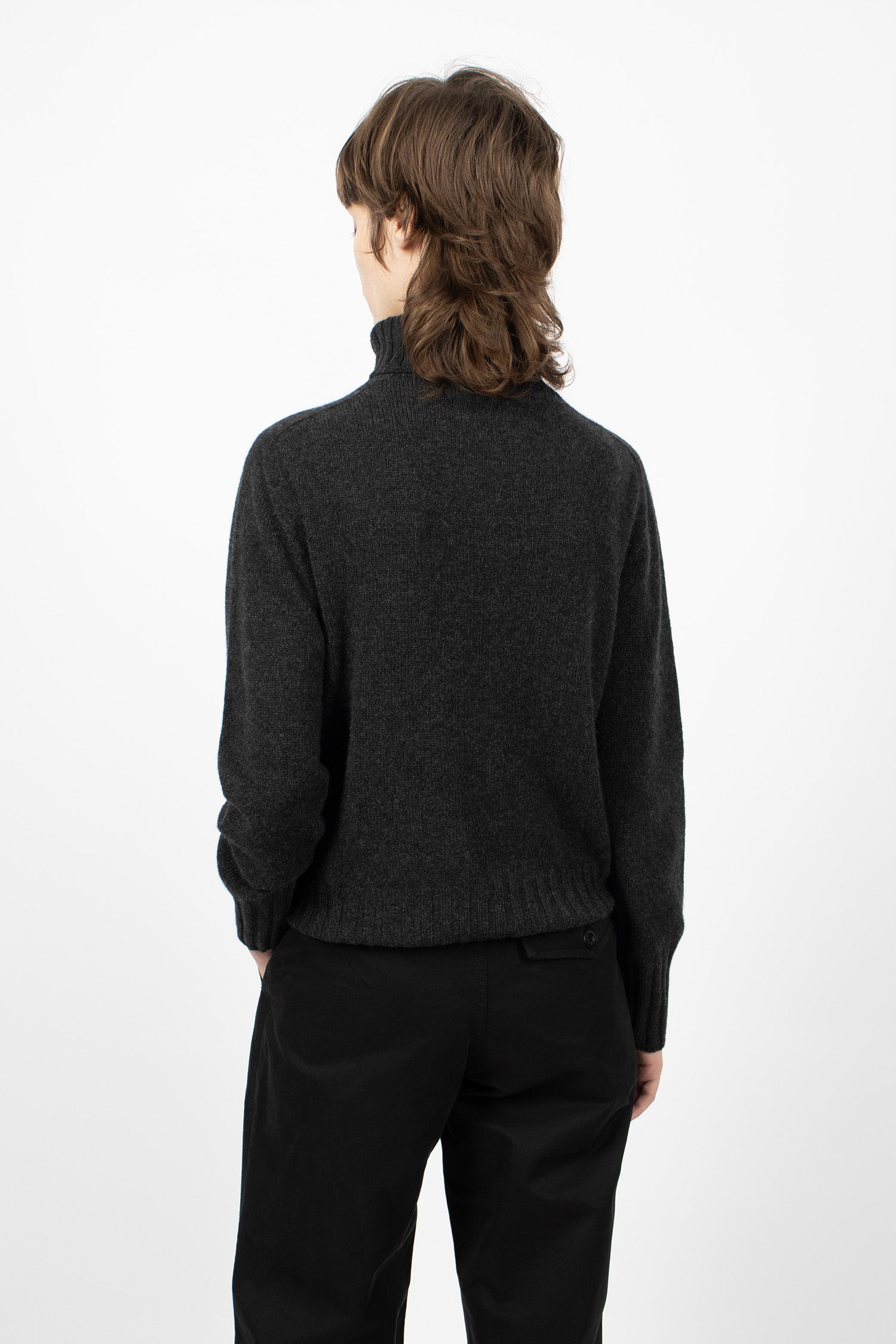 Wide Roll Neck Cashmere Jumper Charcoal