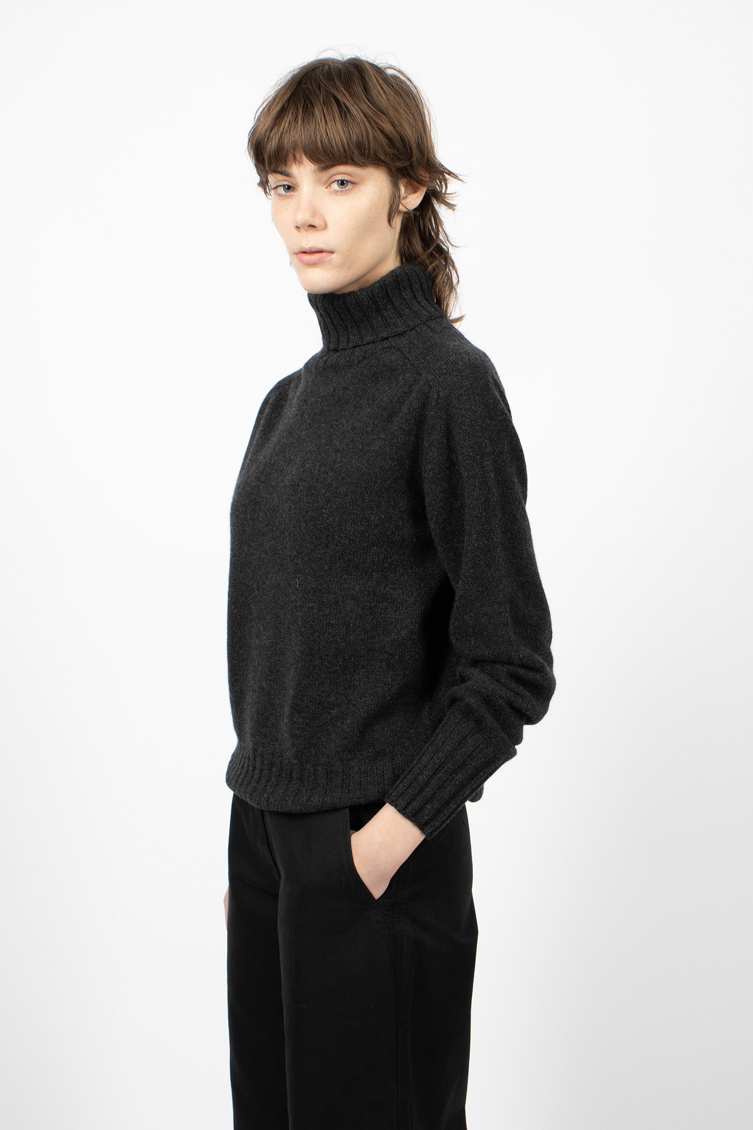 Wide Roll Neck Cashmere Jumper Charcoal