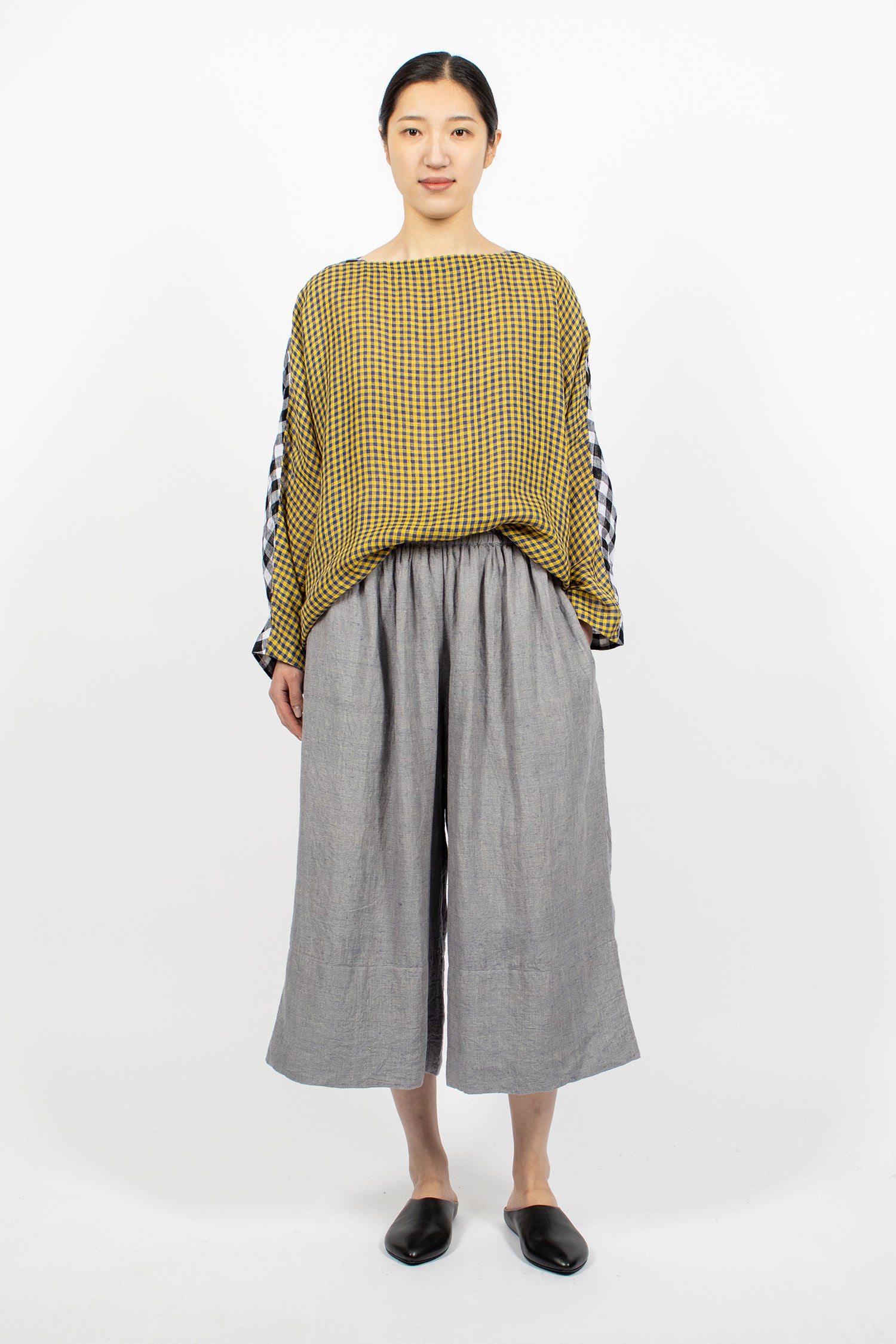 Two Tone Boatneck Blouse Check