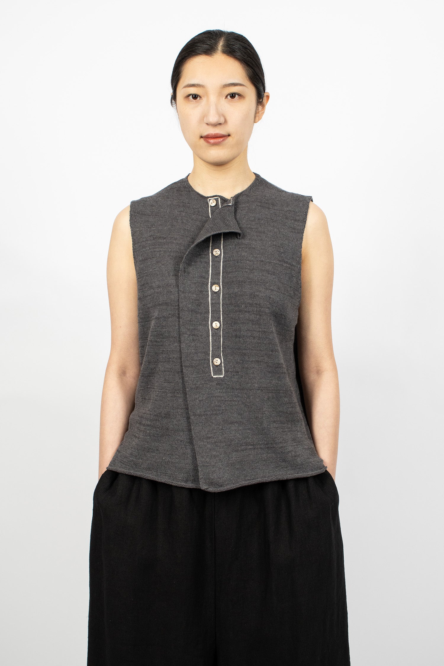 Smooth Knit Wrap Vest Charcoal