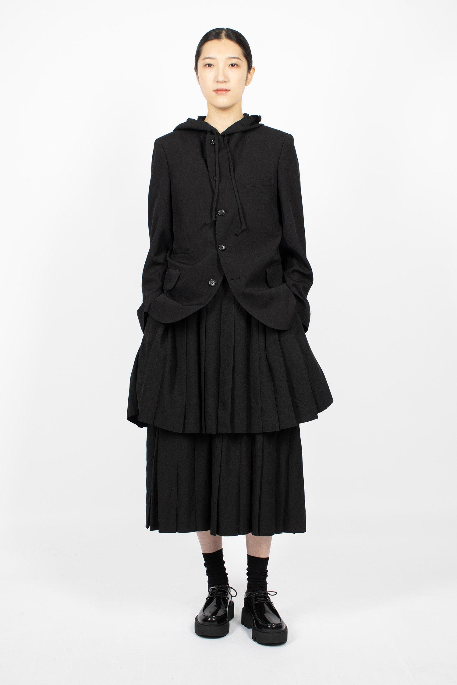 Hooded Twill Blazer Black