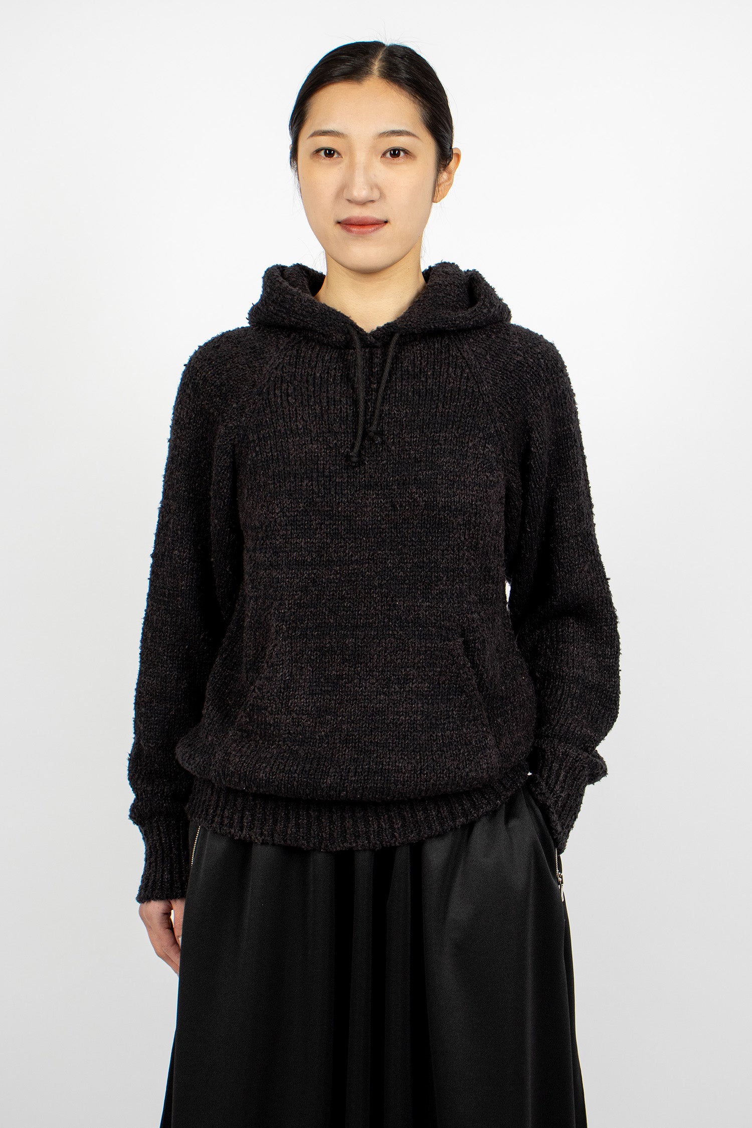 Raglan Knit Hoodie Black