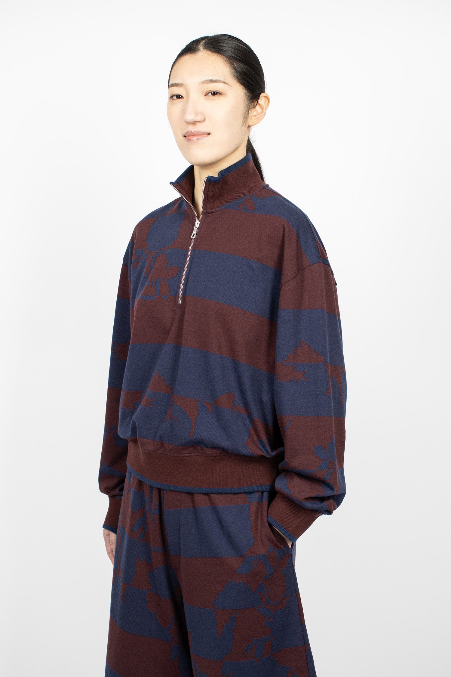 Printed Zip Sweatshirt Burgundy