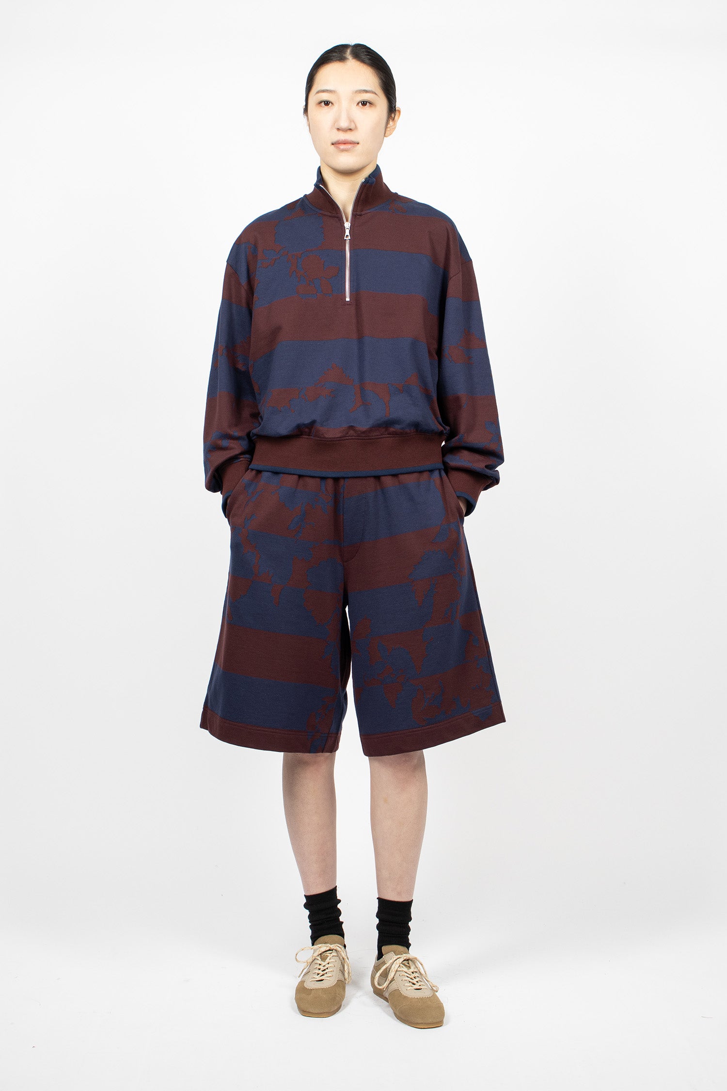 Printed Zip Sweatshirt Burgundy