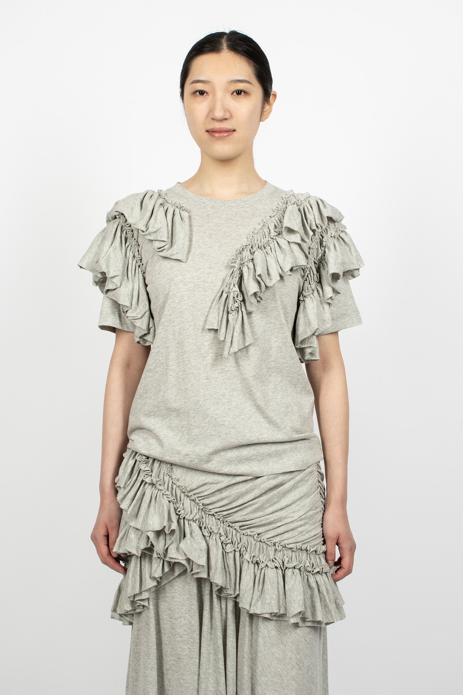 Ruffled Jersey T-Shirt Grey Melange