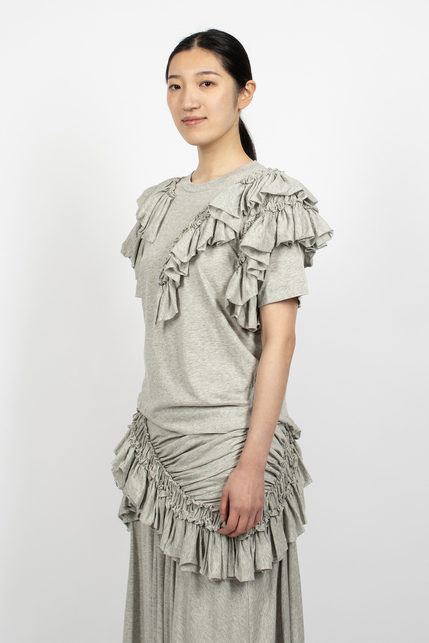 Ruffled Jersey T-Shirt Grey Melange