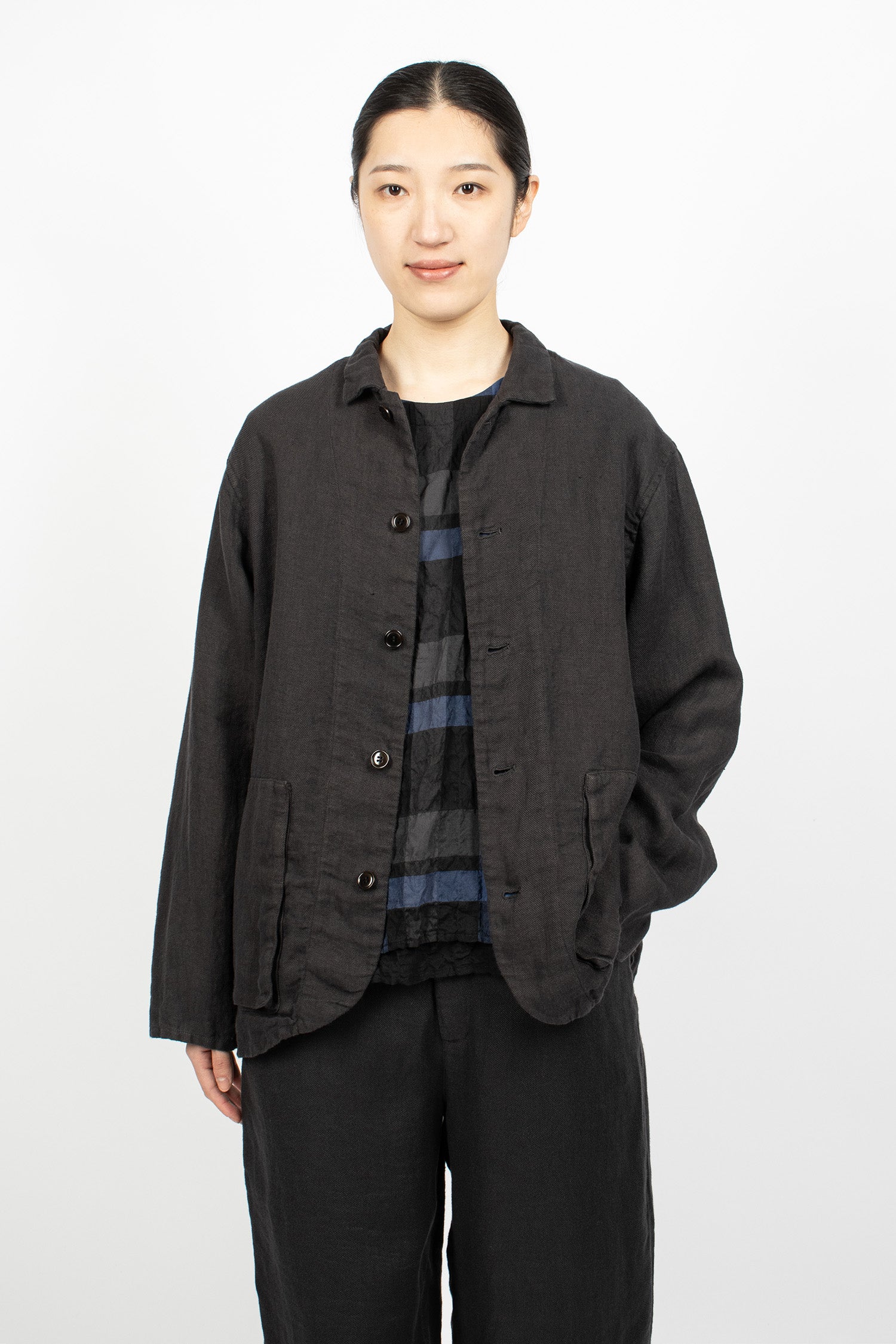 Soft Linen Twill Blouson Dark Charcoal