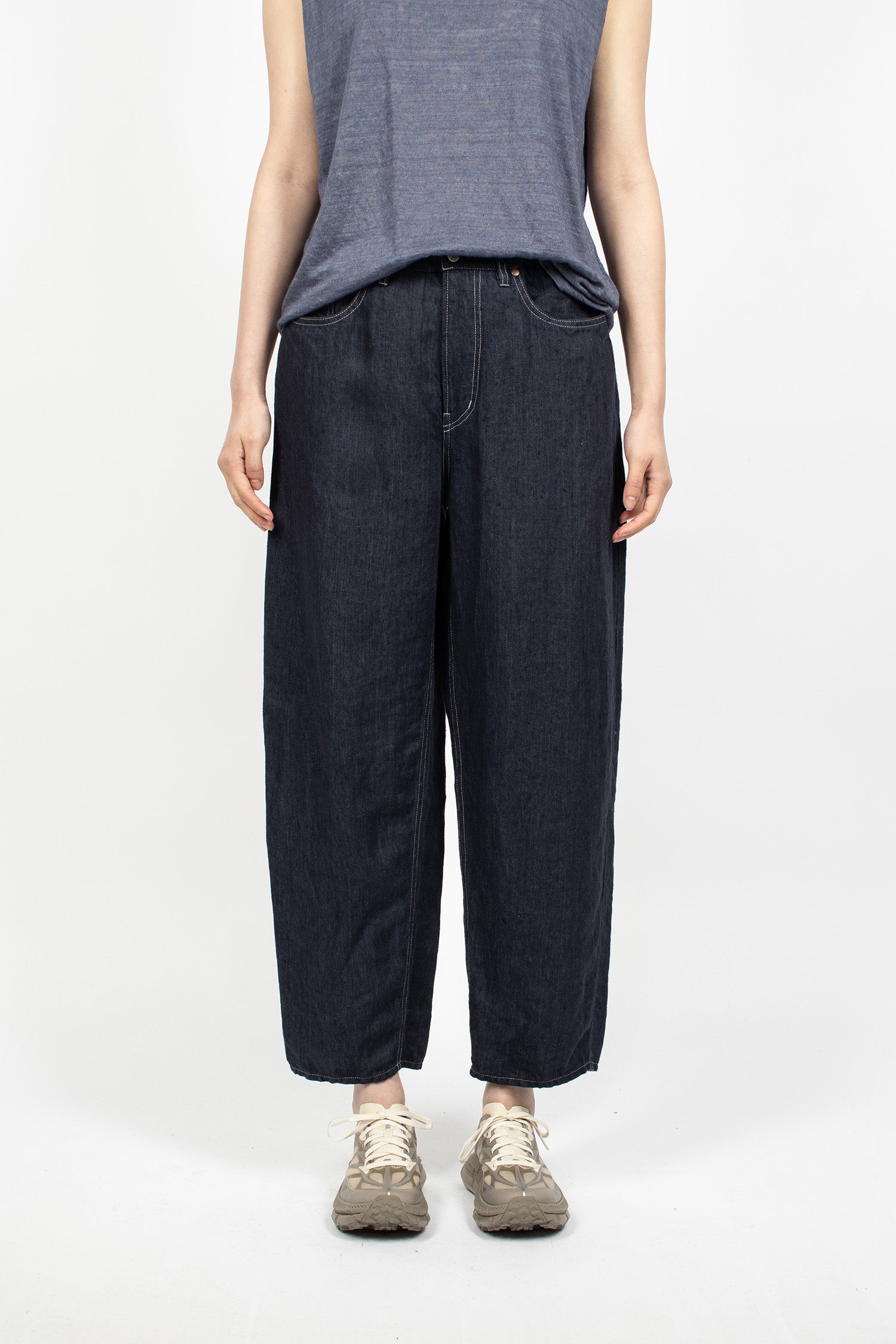 Linen Denim Tapered Pants Navy