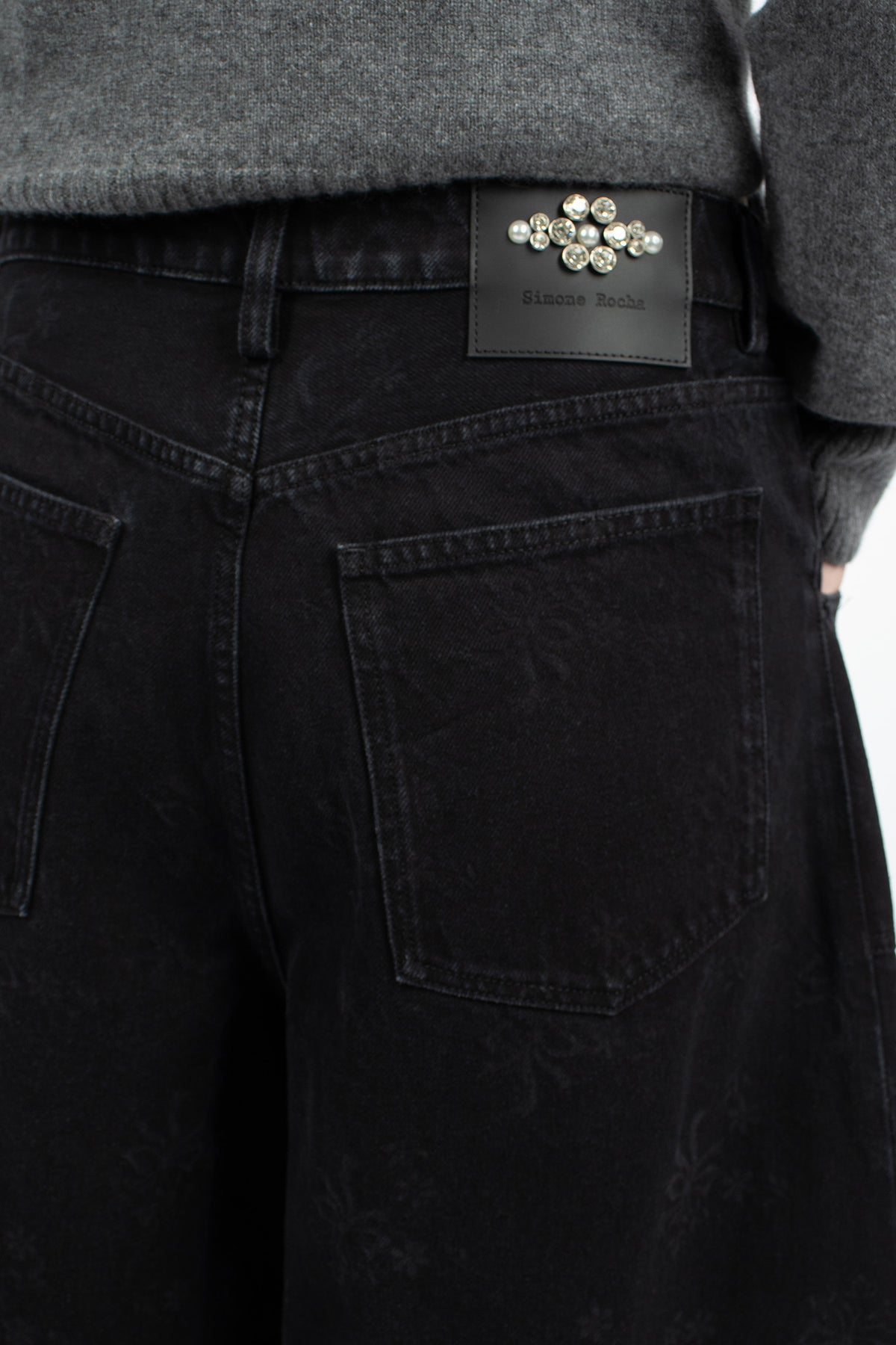 Cropped Wide Leg Curve Jeans Black/Pearl/Clear