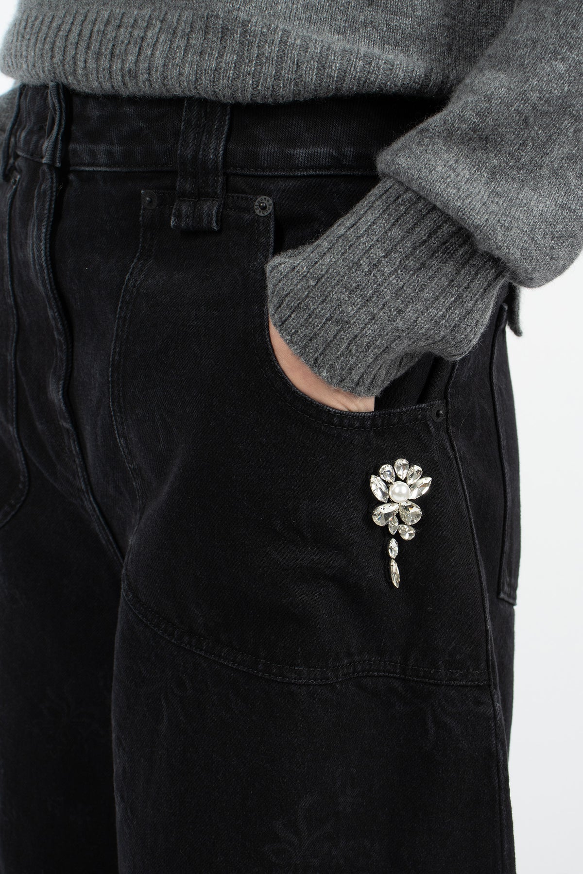 Cropped Wide Leg Curve Jeans Black/Pearl/Clear
