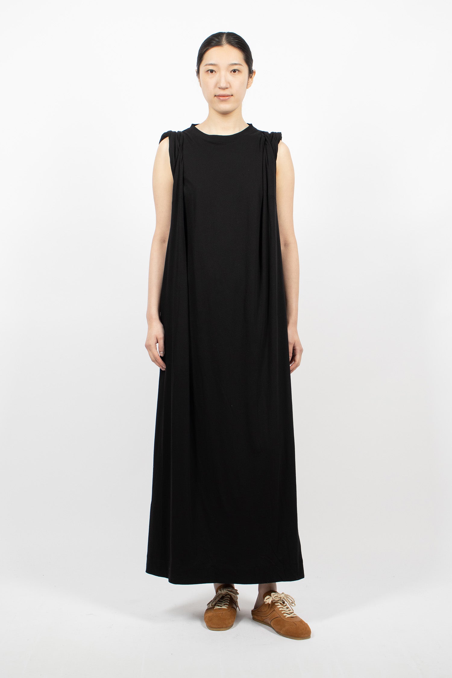 Sleeveless Twisted Jersey Long Dress Black