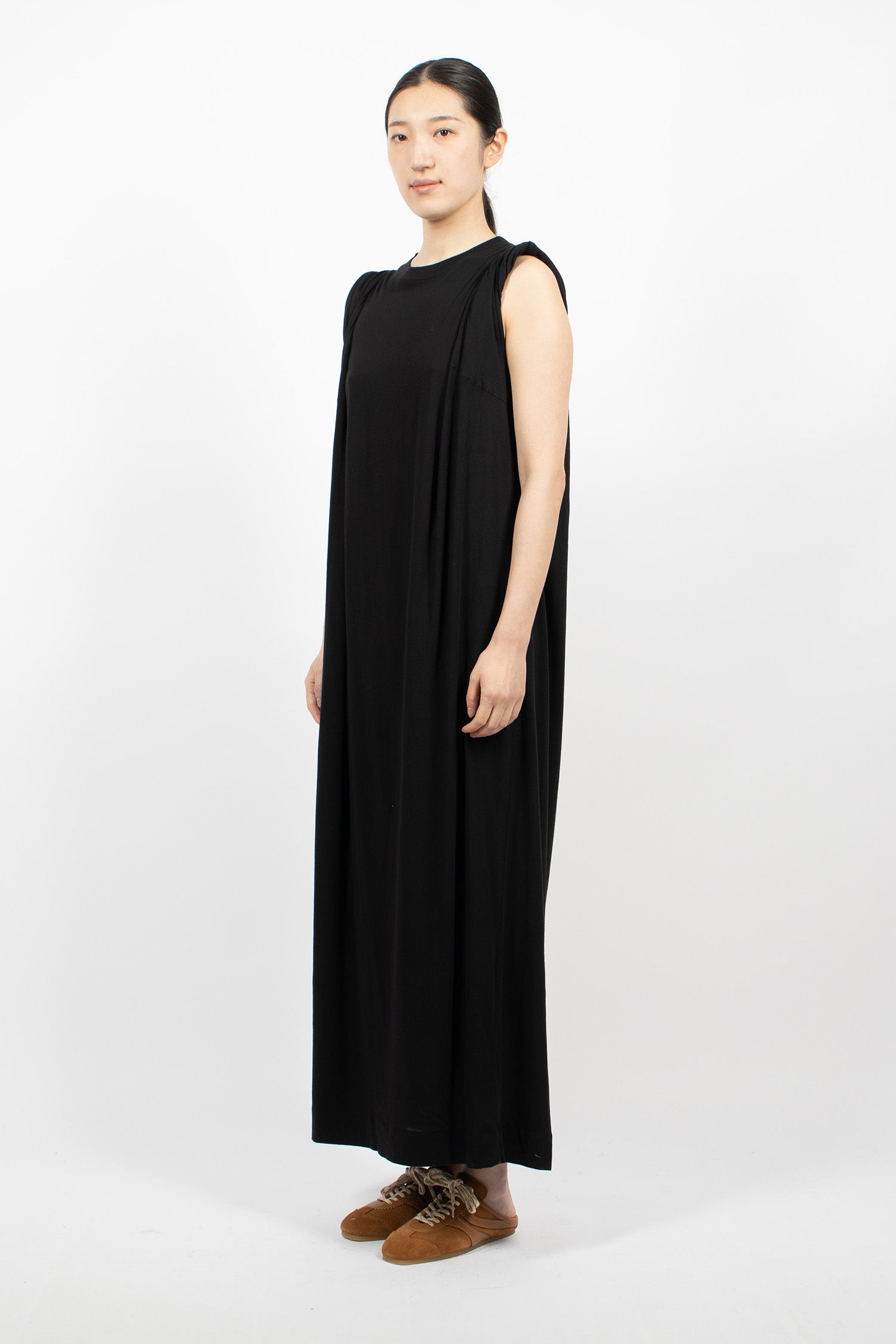 Sleeveless Twisted Jersey Long Dress Black