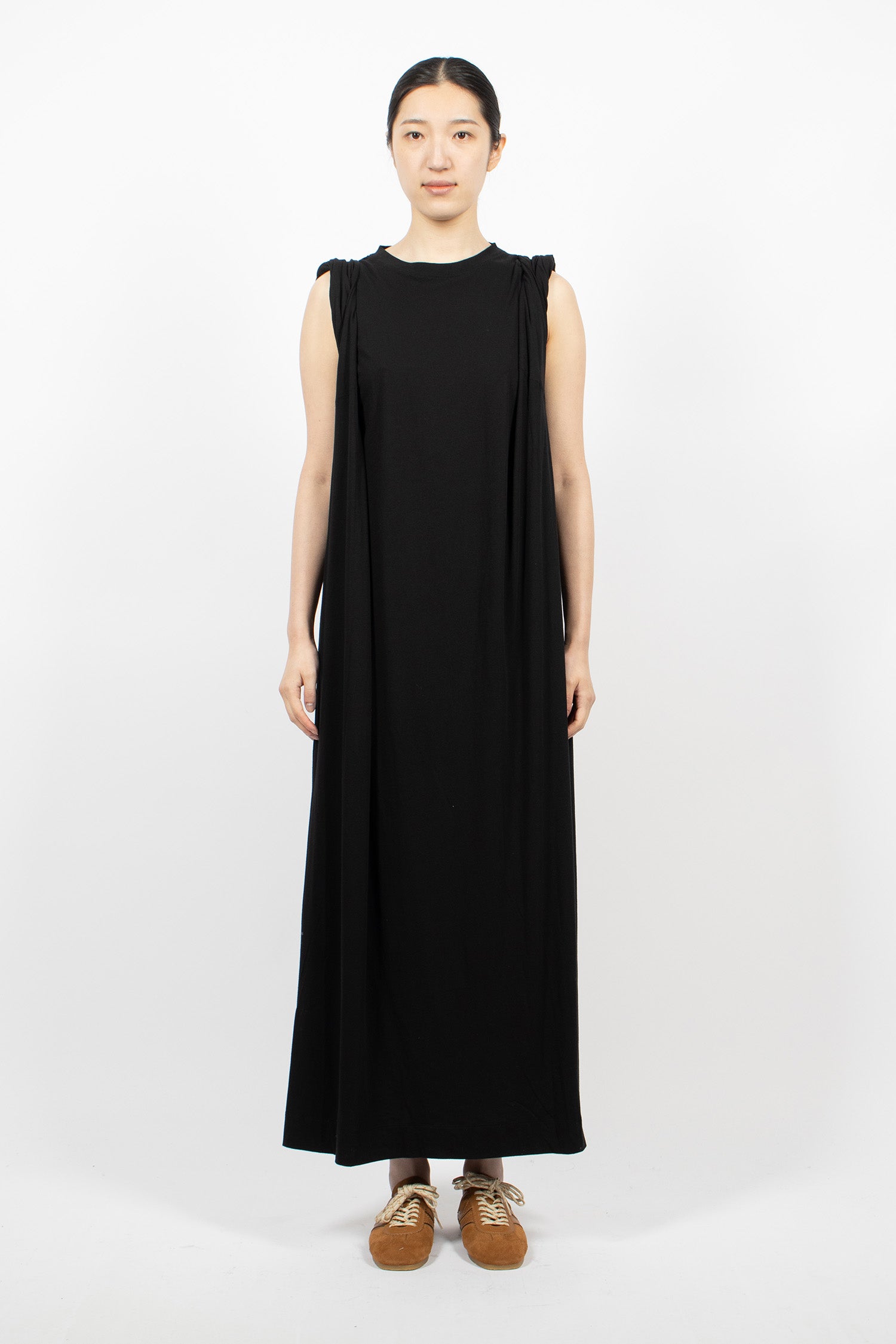 Sleeveless Twisted Jersey Long Dress Black
