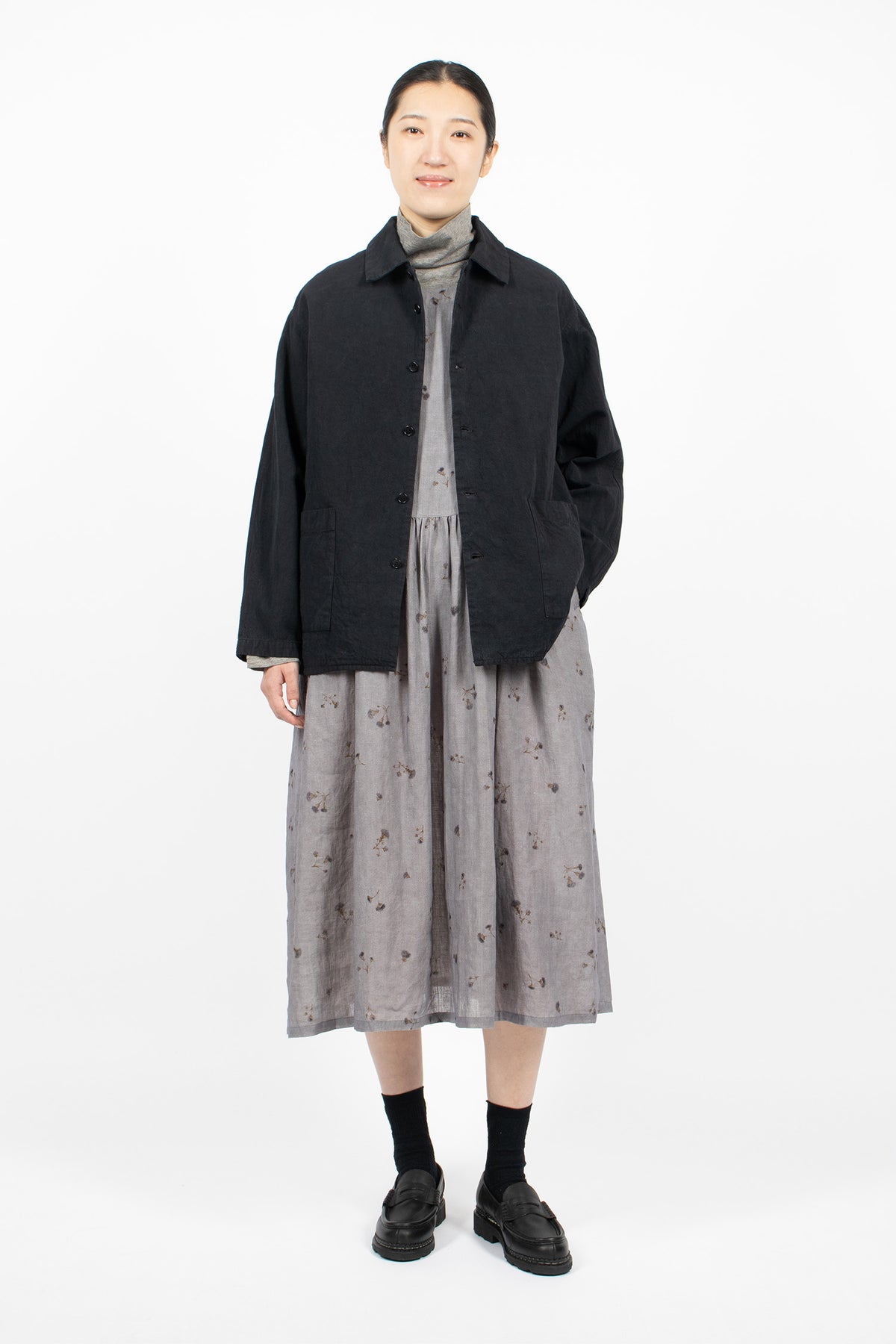 Linen Blend Twill Blouson Dark Charcoal