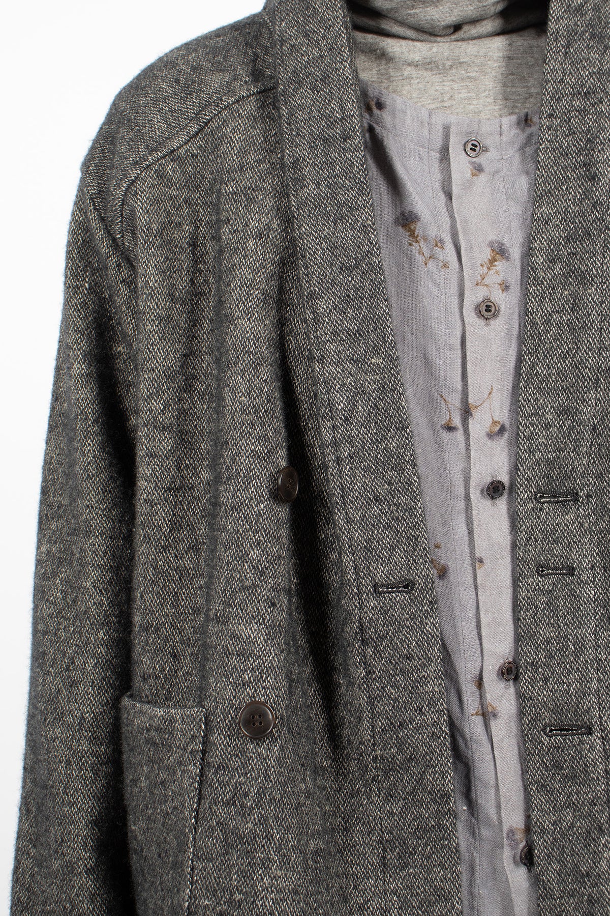 Shawl Collar Wool Linen Asymmetric Jacket Charcoal