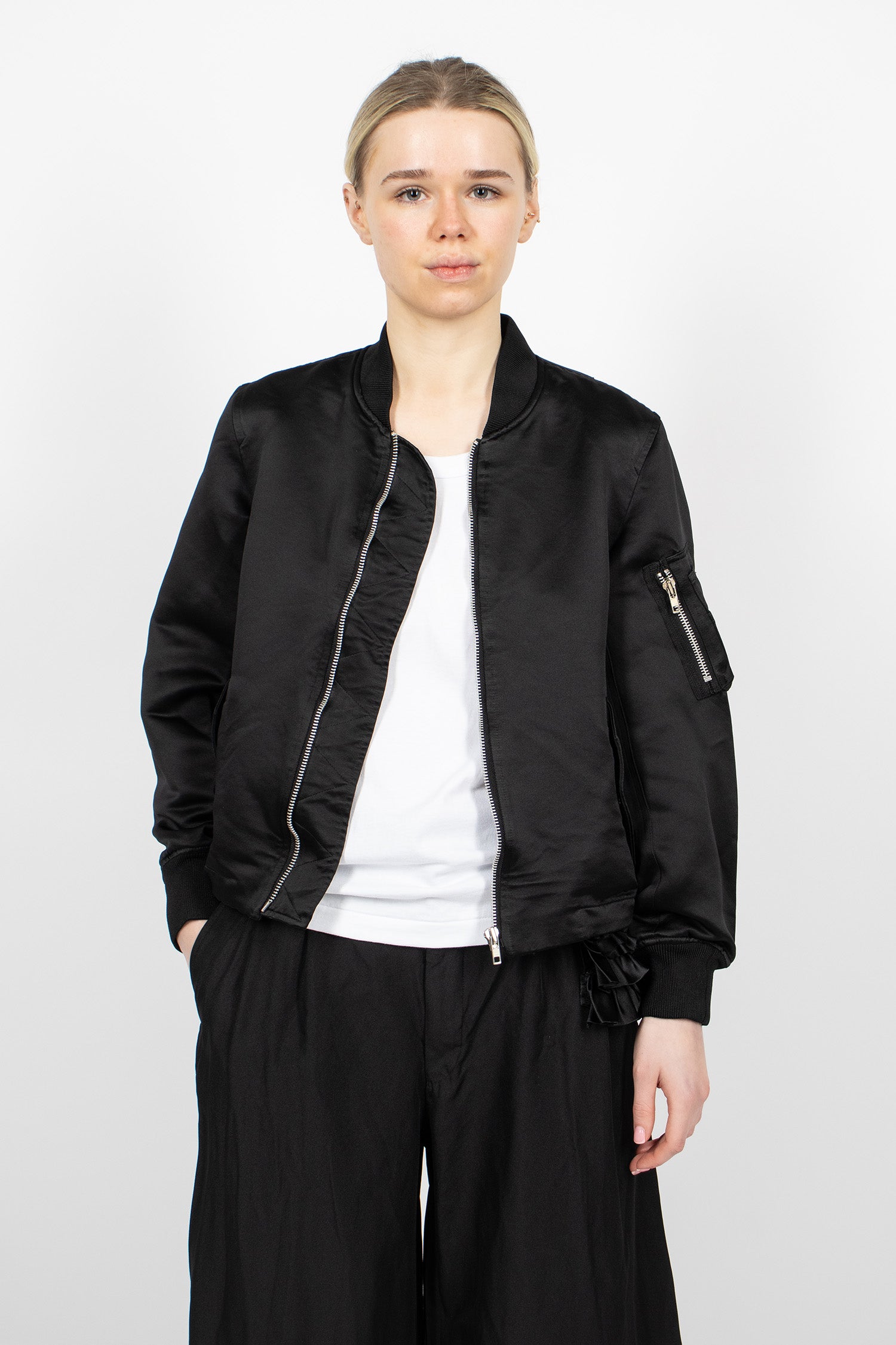 Ruffled Bomber Jacket Black