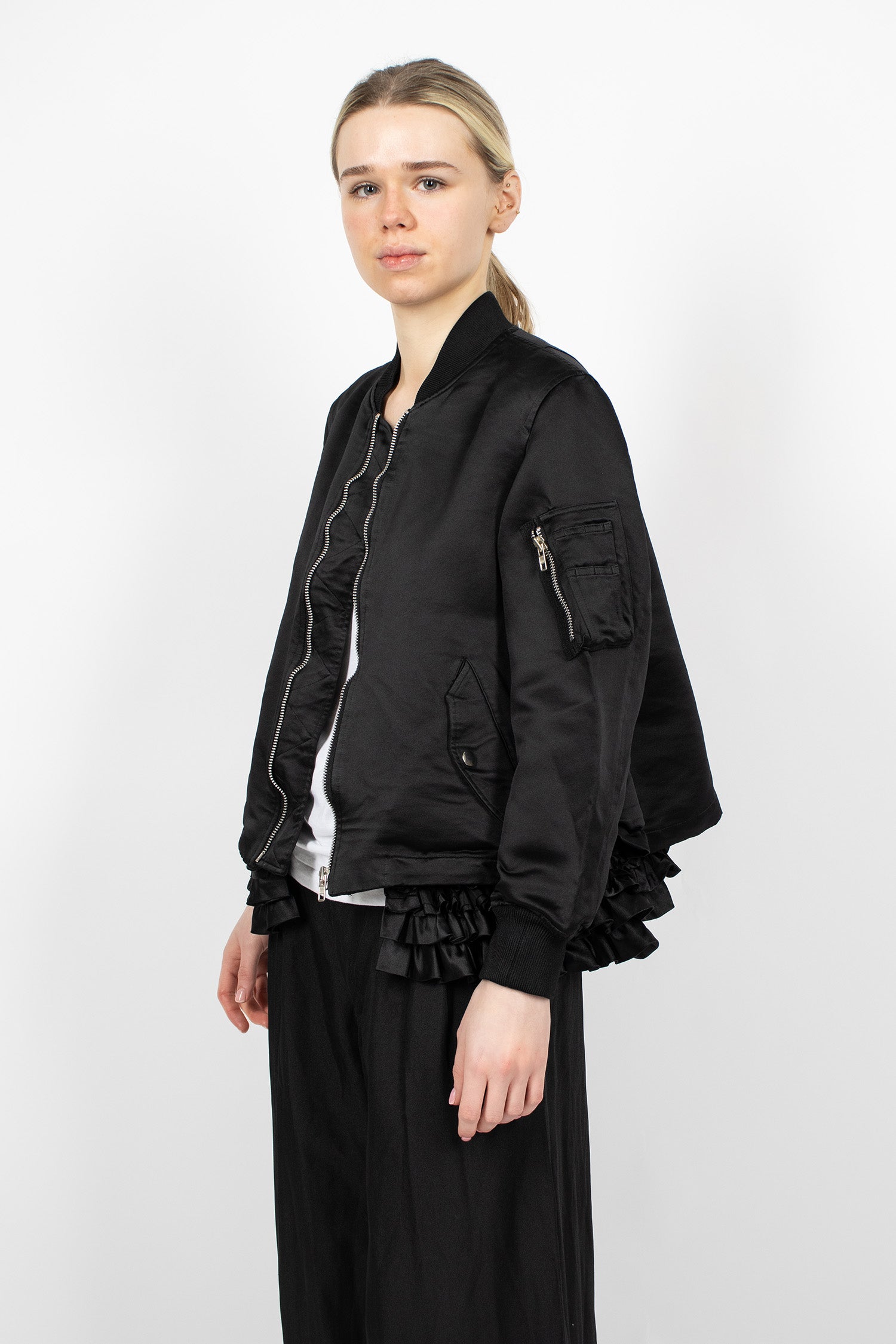 Ruffled Bomber Jacket Black