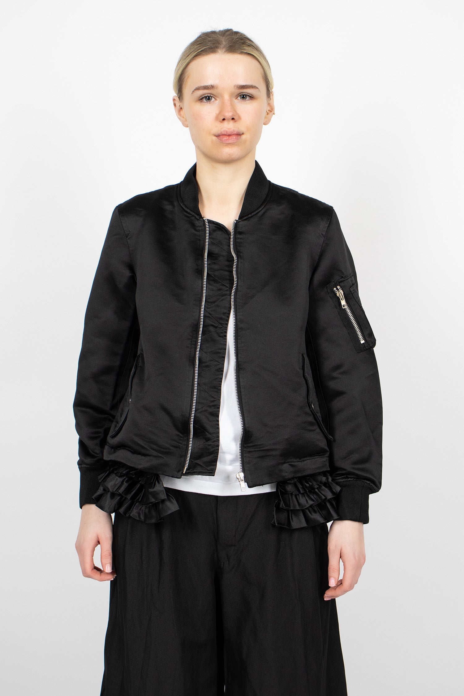 Ruffled Bomber Jacket Black