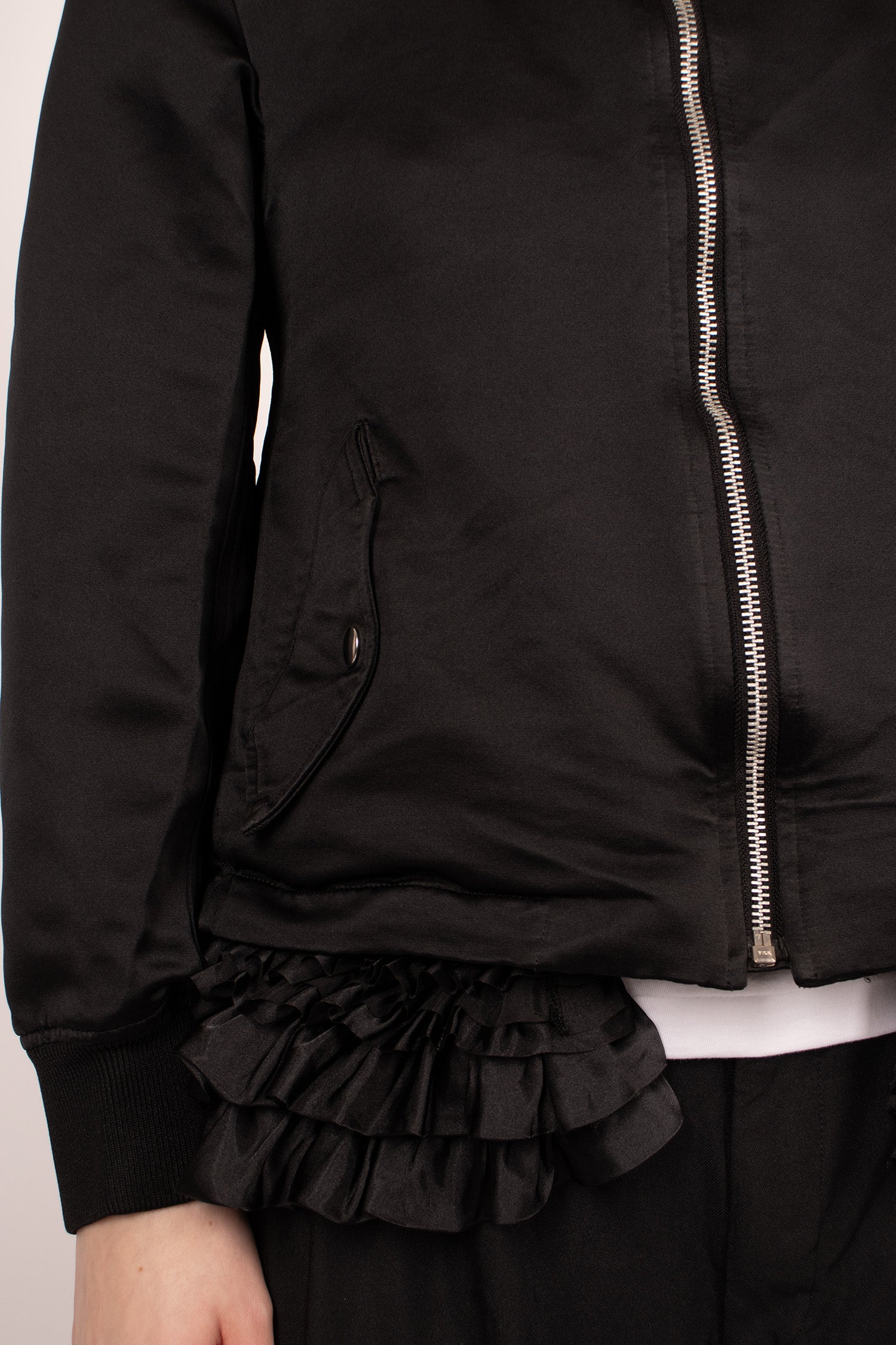 Ruffled Bomber Jacket Black