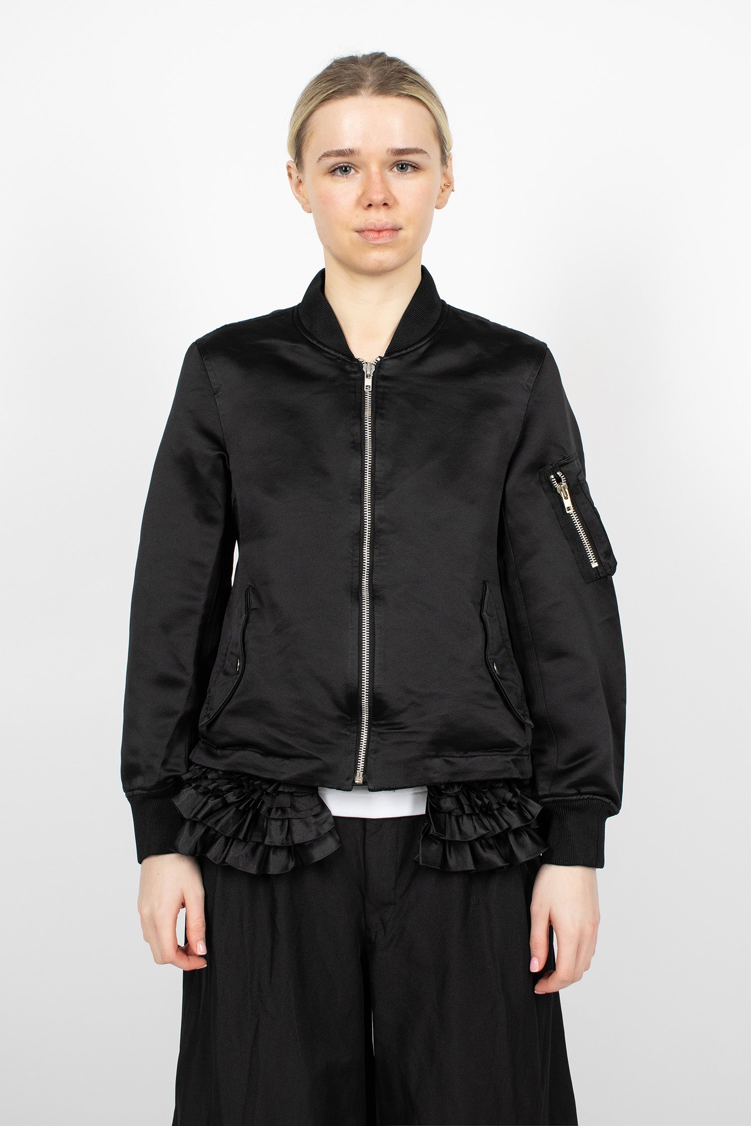 Ruffled Bomber Jacket Black