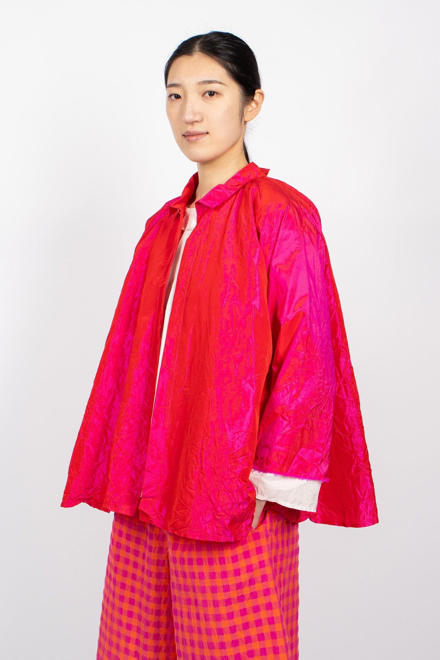 Washed Silk Jacket Fuchsia Red