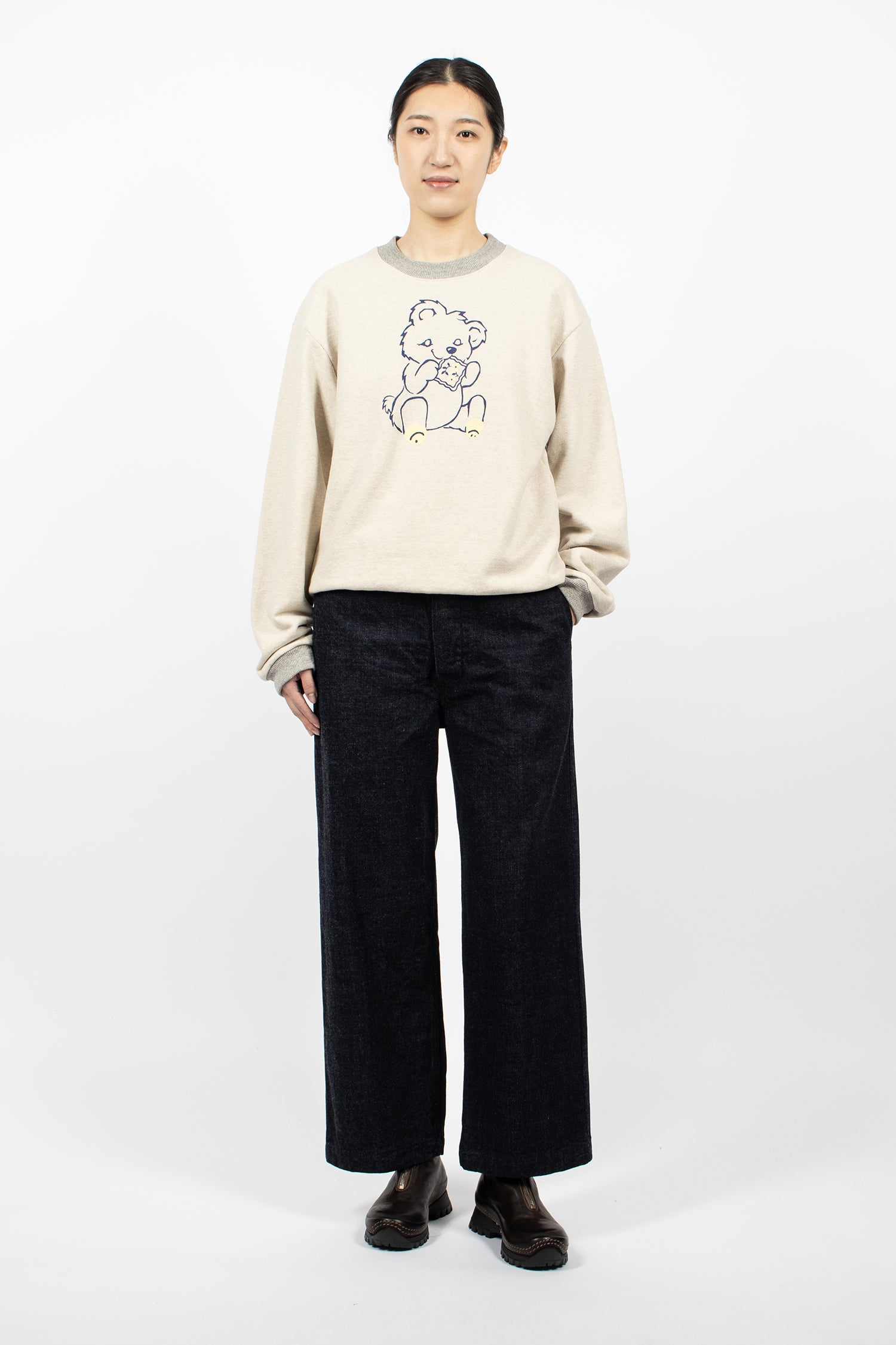 Peckish Little Bear Crew Sweatshirt Ecru/Grey