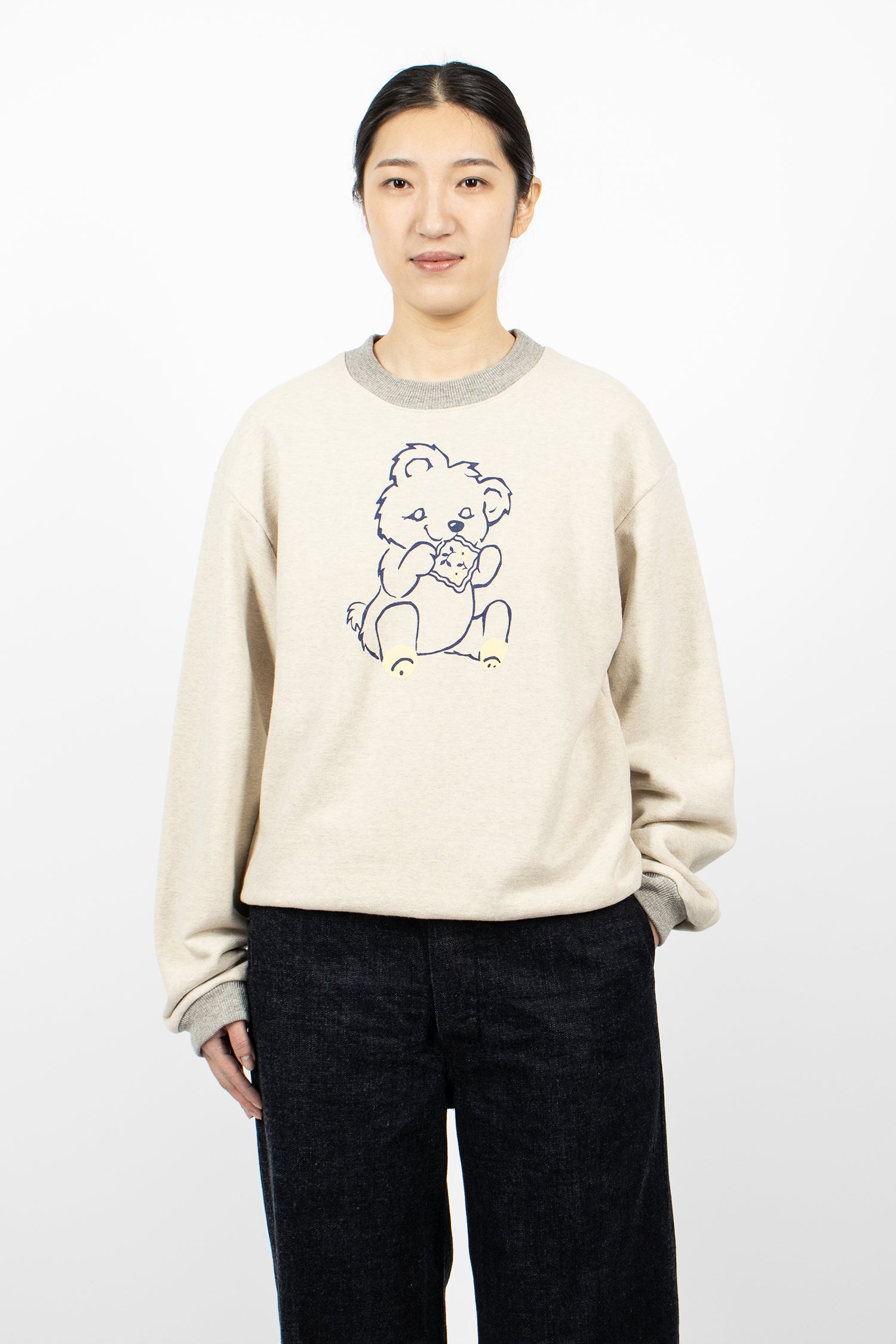 Peckish Little Bear Crew Sweatshirt Ecru/Grey