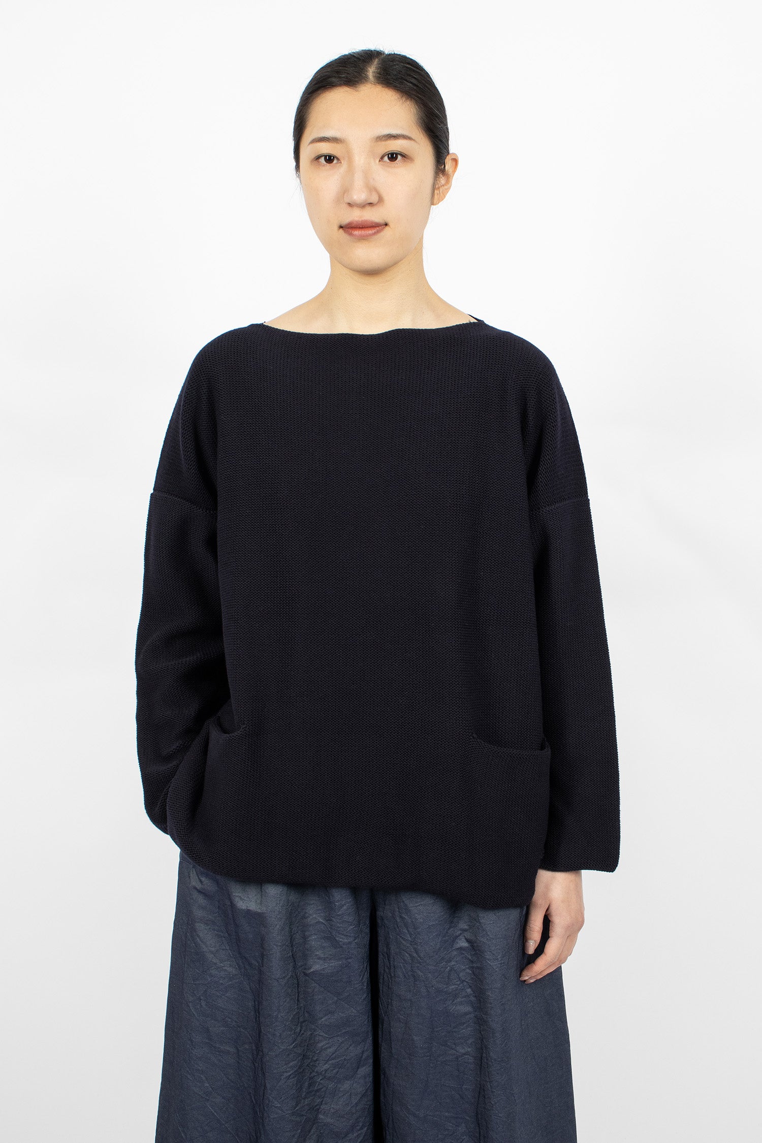 Knit Boatneck Sweater 5 Navy Blue