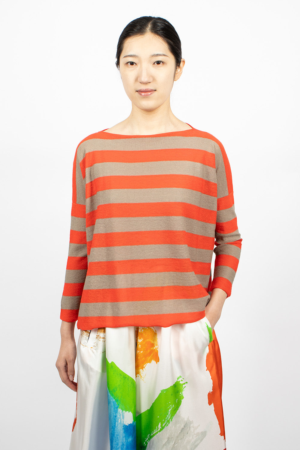 Linen Boatneck Sweater Natural/Orange