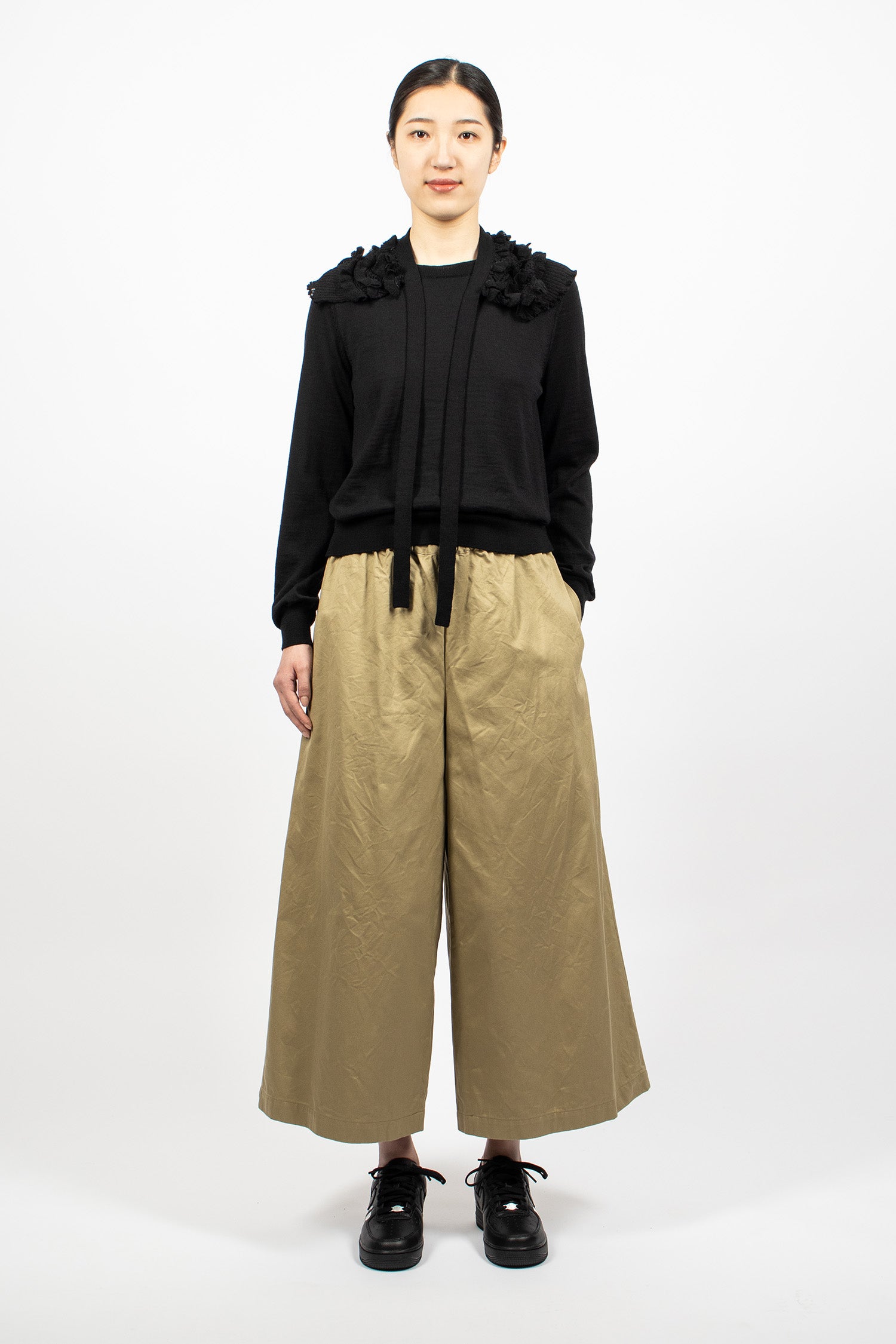 Wide Leg Twill Pants Khaki