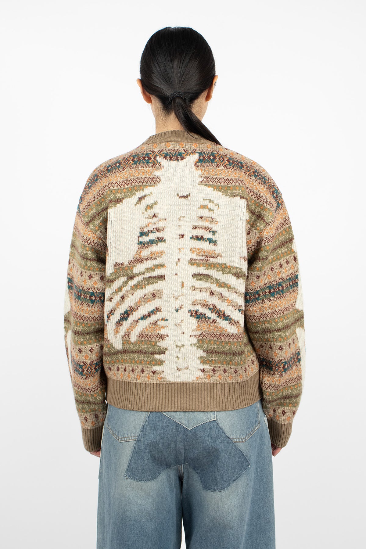 7G Wool Fair Isle Bone Sweater Orange