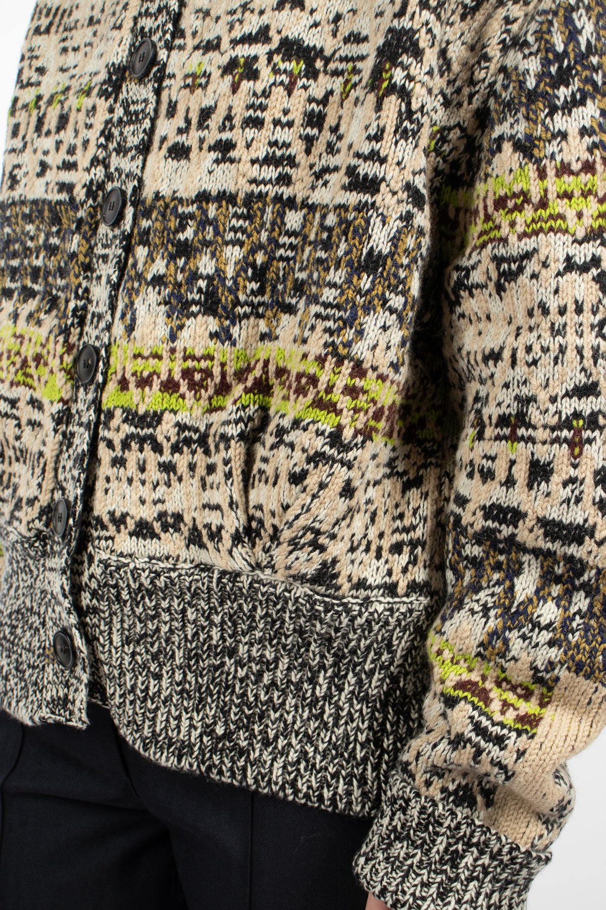 Jacquard Wool Cardigan Black