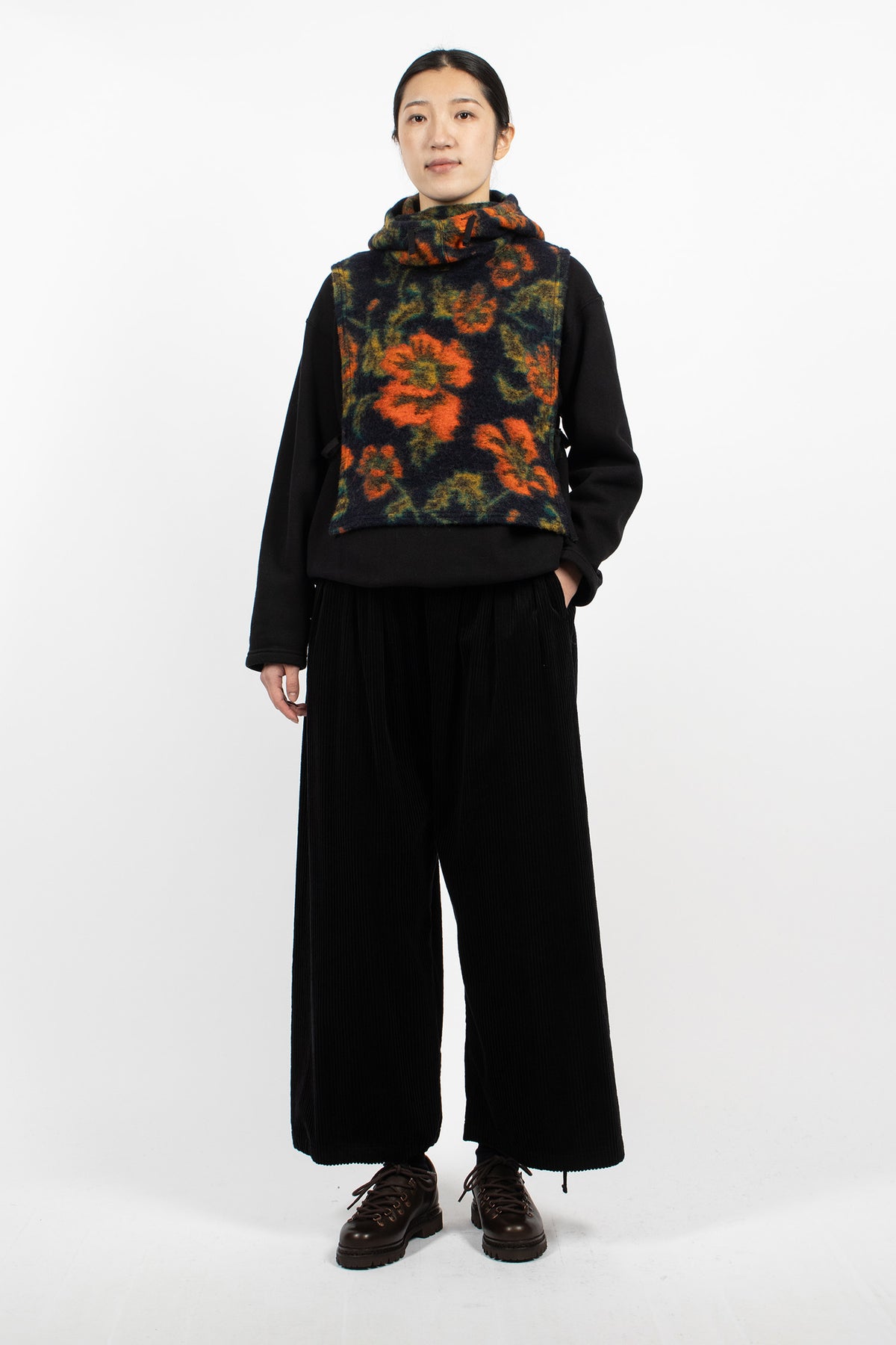 Hooded Interliner Navy/Orange Floral Jacquard