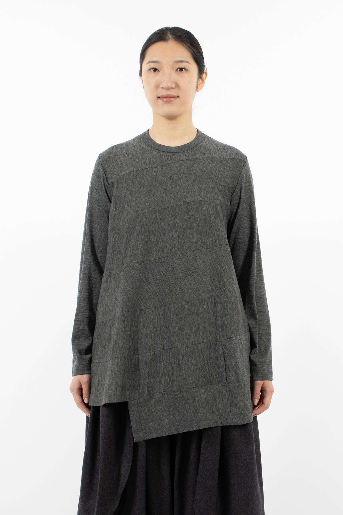 Diagonal Seam L/S Wool T-Shirt Medium Grey