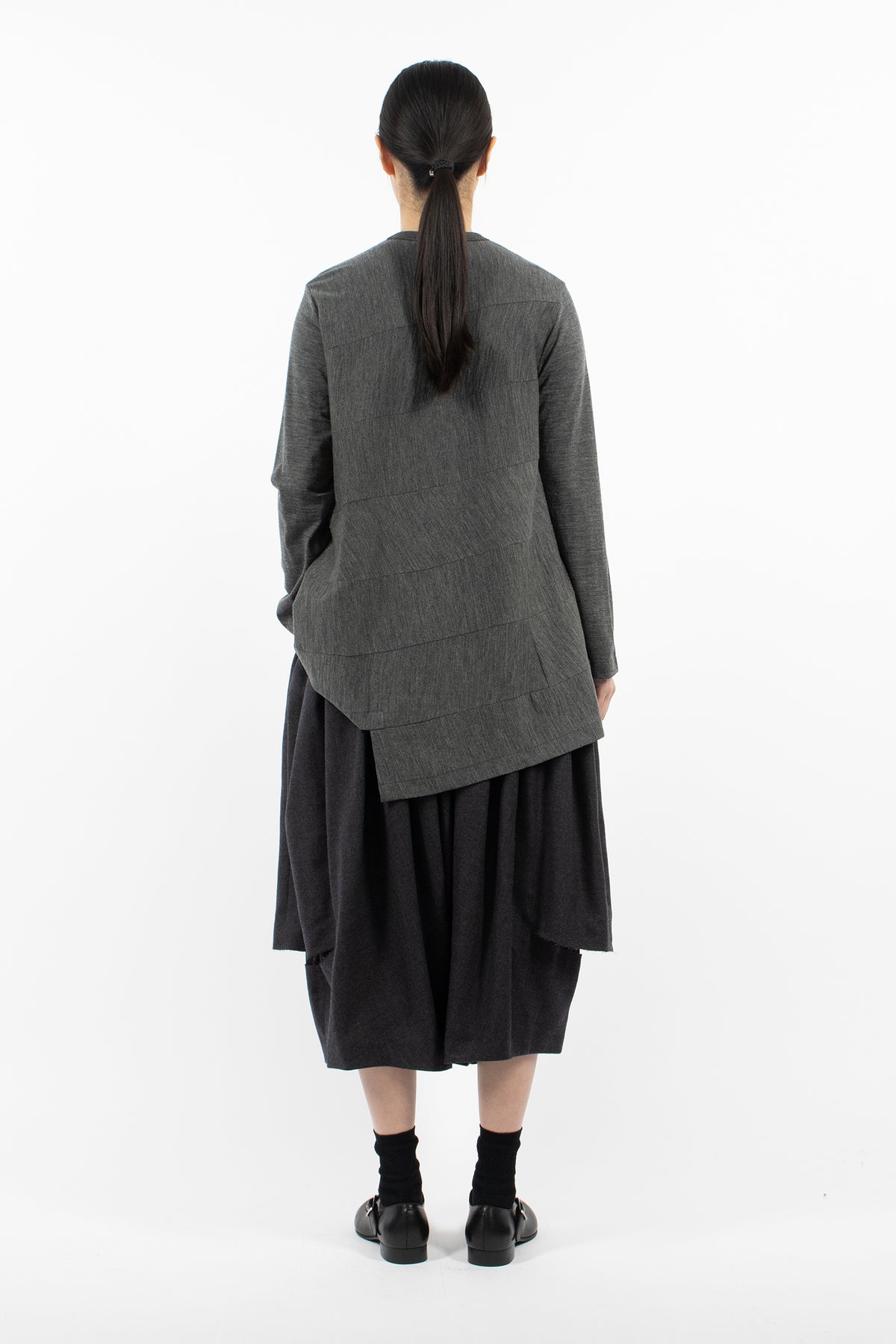 Gathered Wool Saxony Pants Charcoal Grey