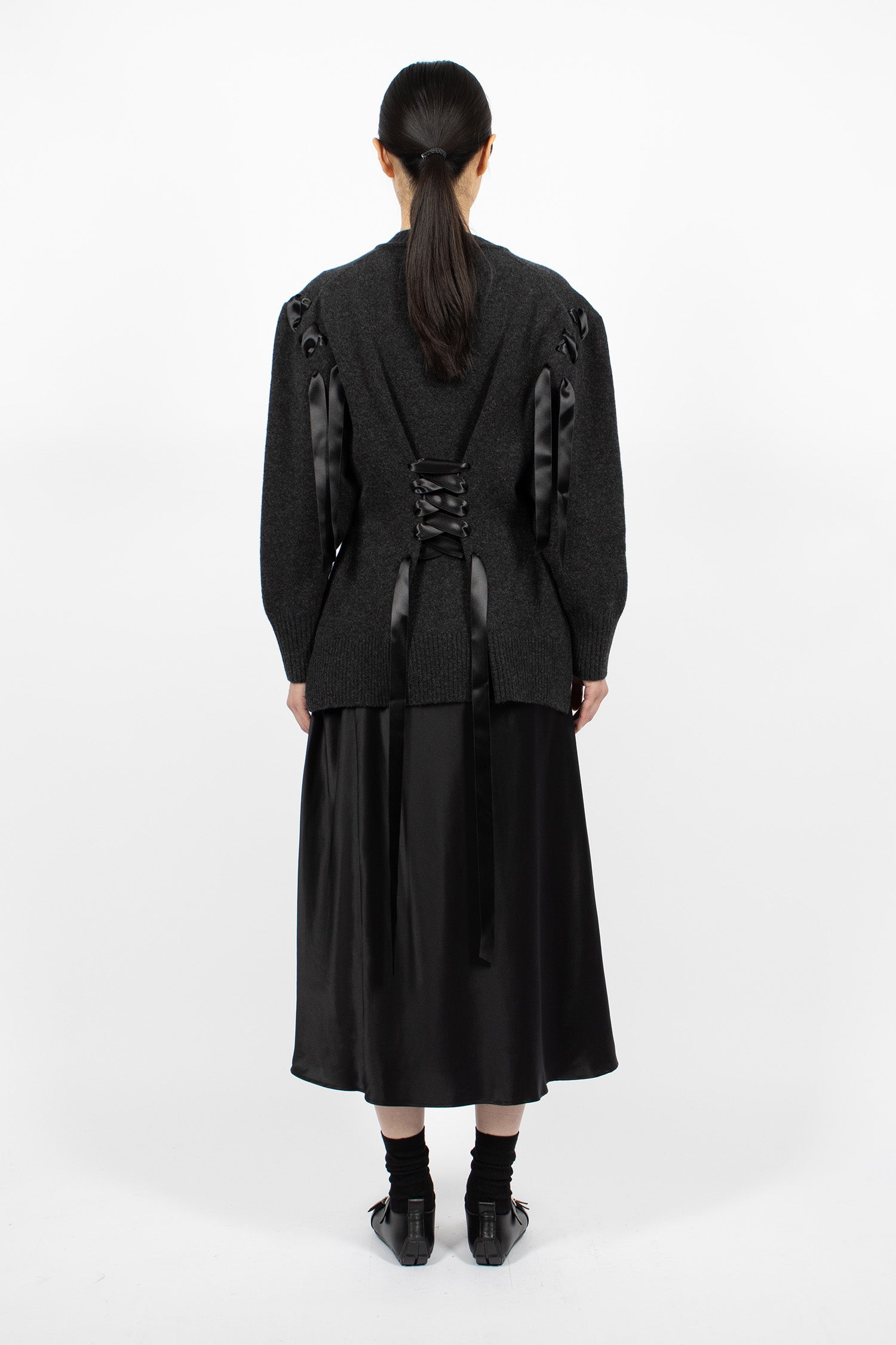 Sculpted Ribbon Corset Cardigan Charcoal