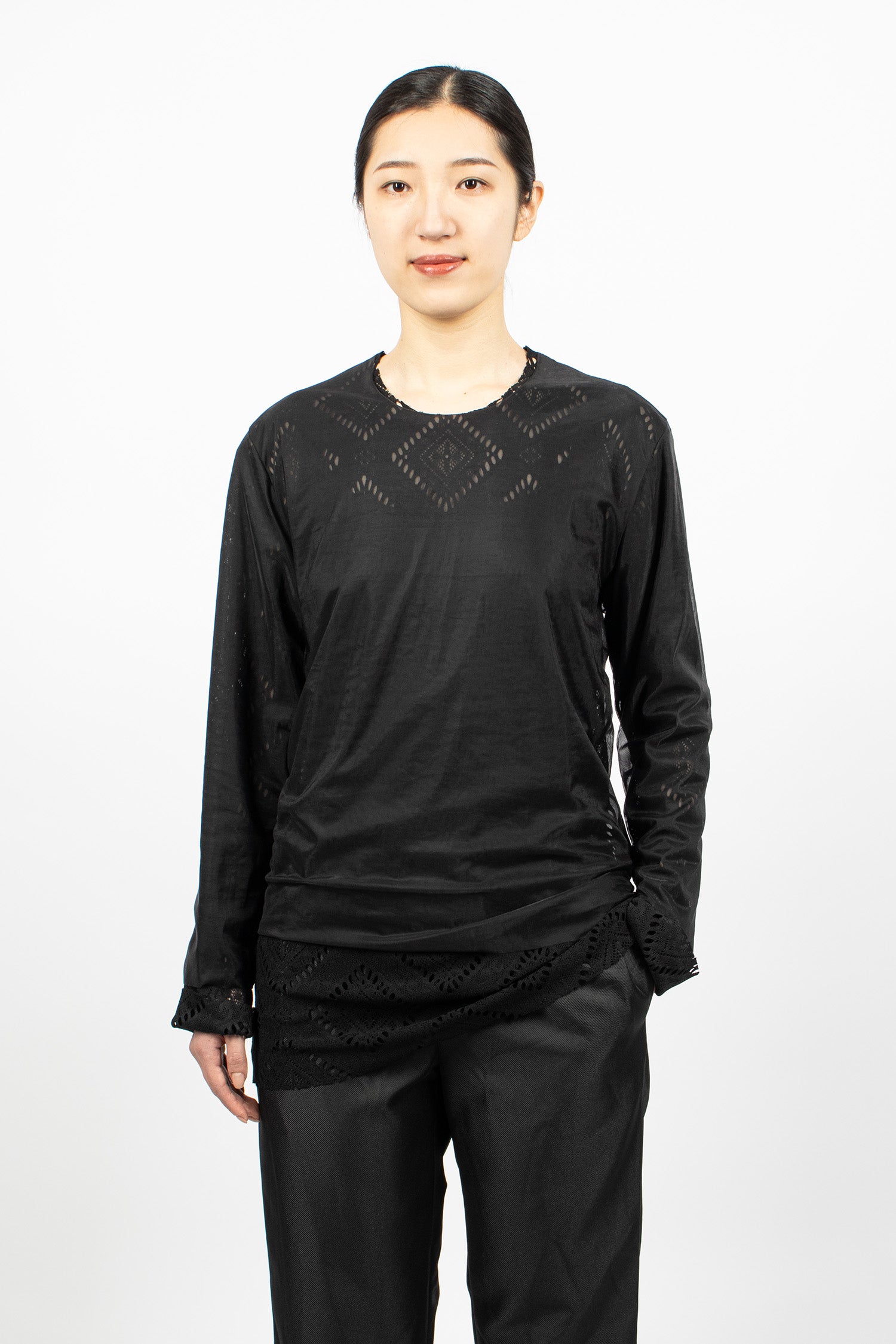 Lace Layered LS T-Shirt Black