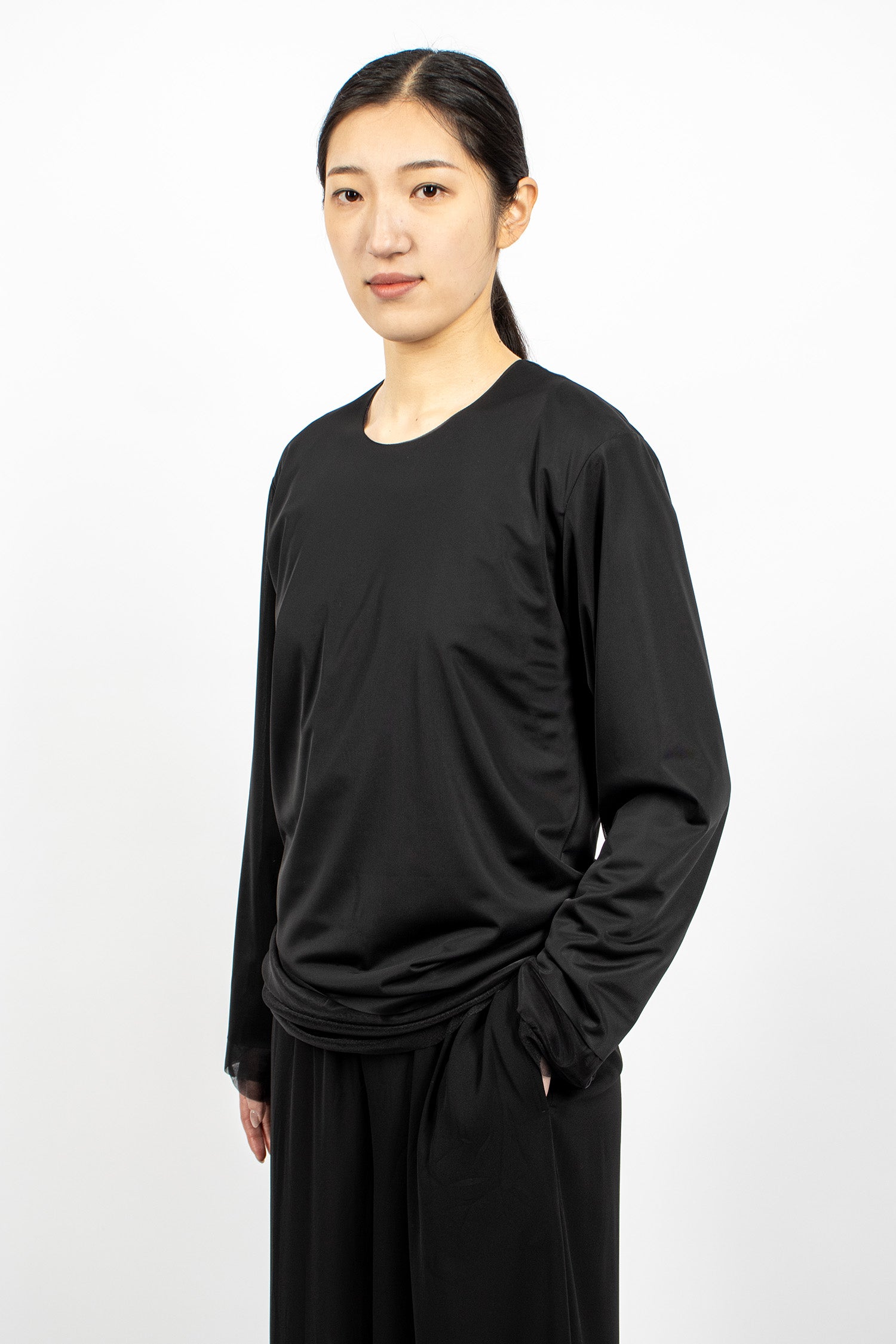 Contrast Layered LS T-Shirt Black