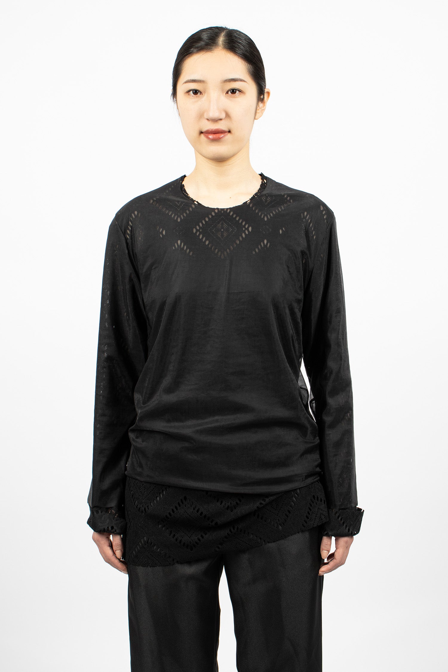 Lace Layered LS T-Shirt Black