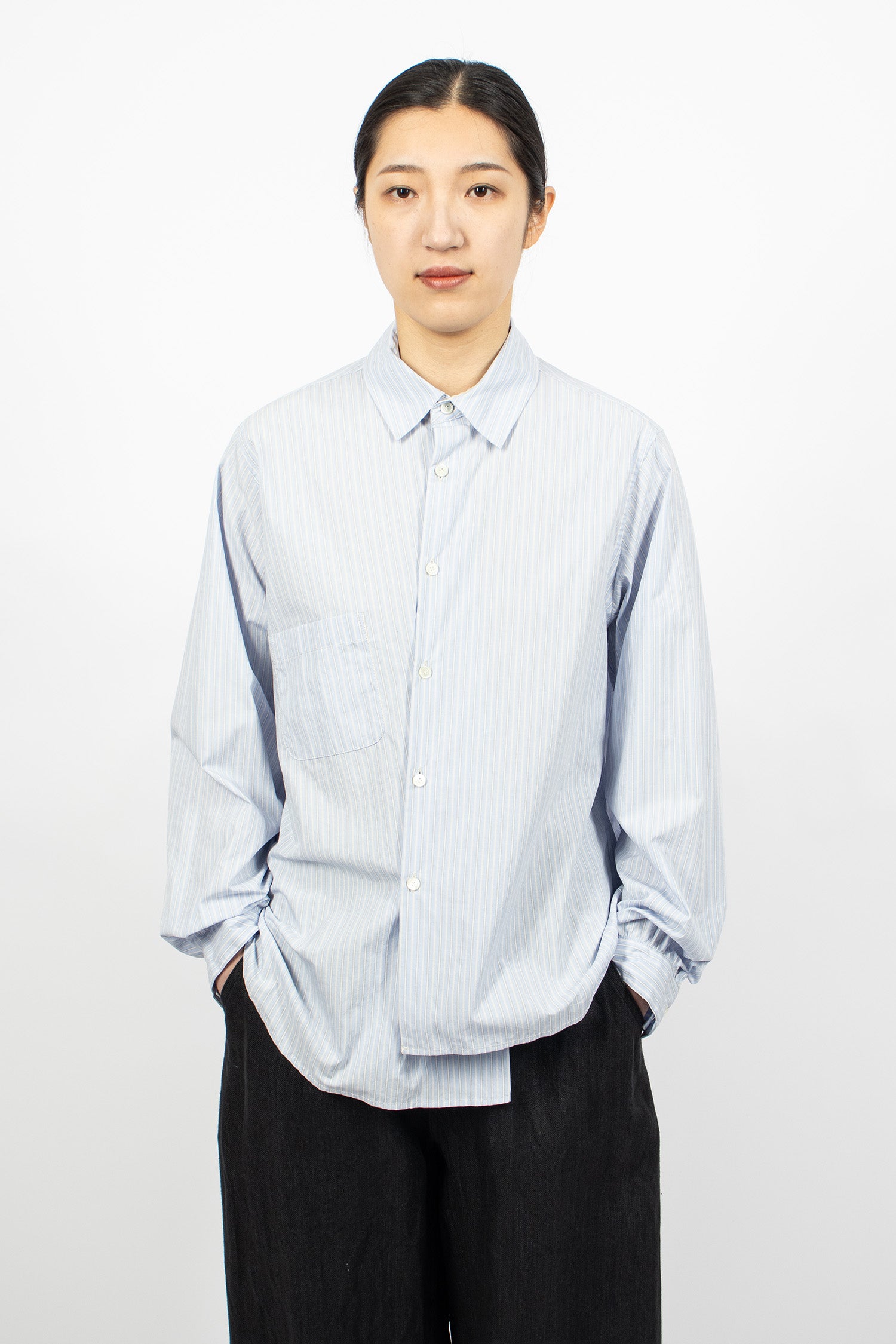 Stripe 2way Asymmetrical Shirt Ice Blue