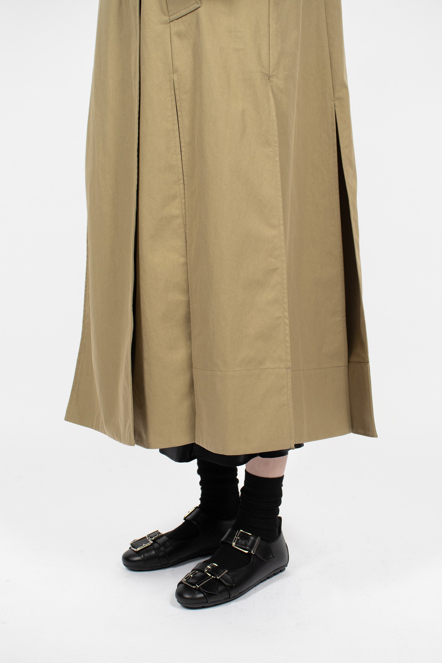Belted Long Multi Slit Trench Coat Stone/Pearl