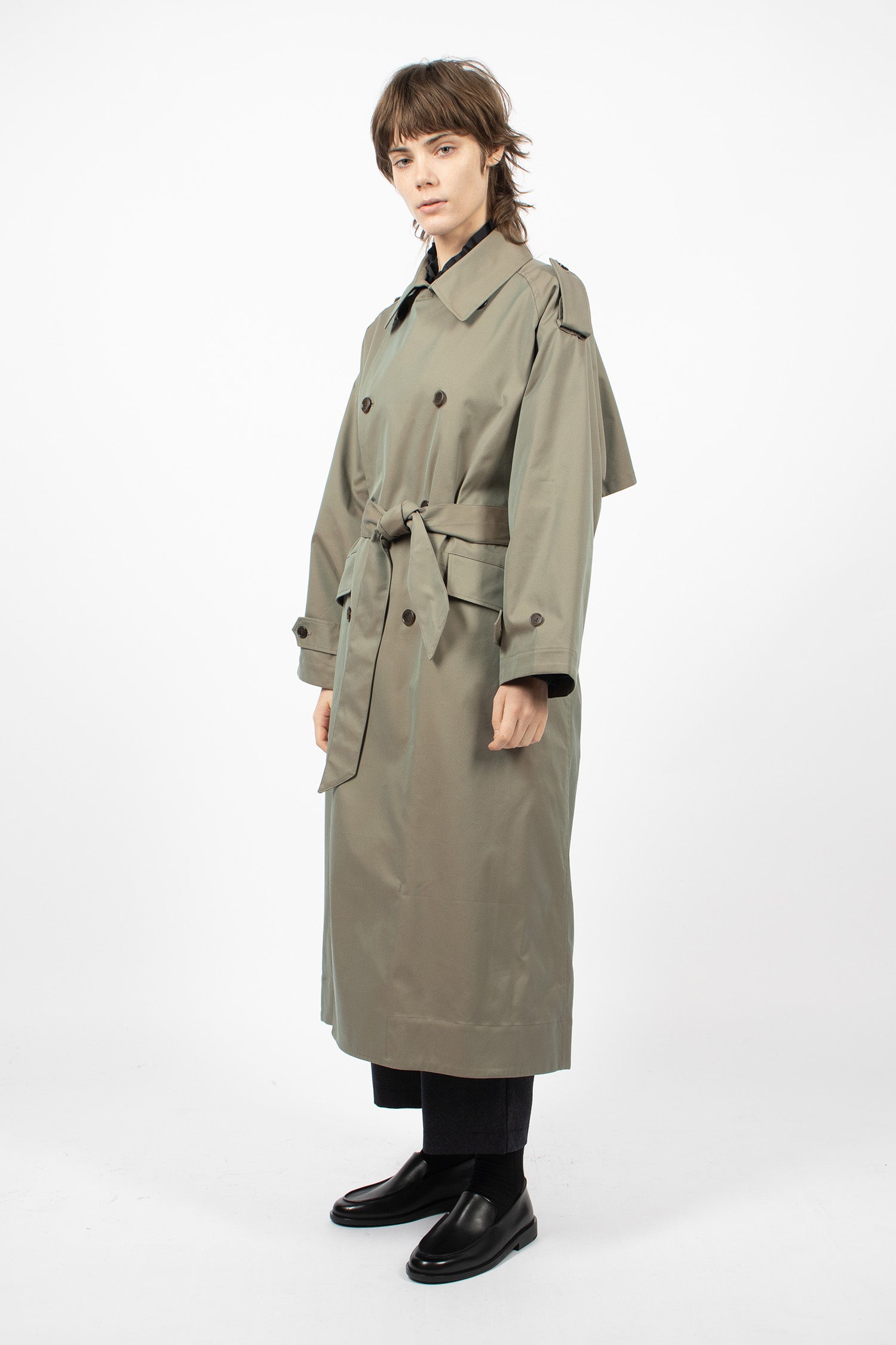 Raglan Sleeve Trench Maxi Coat Olive
