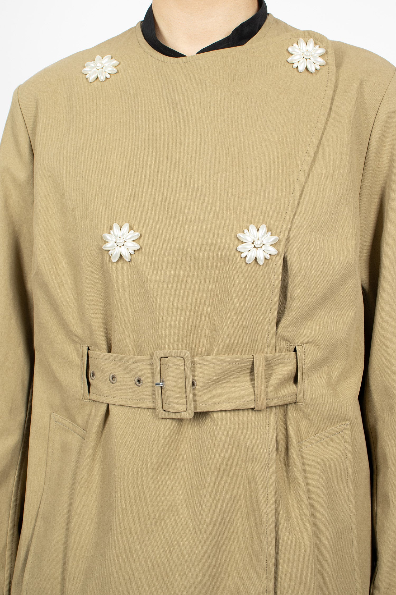 Belted Long Multi Slit Trench Coat Stone/Pearl