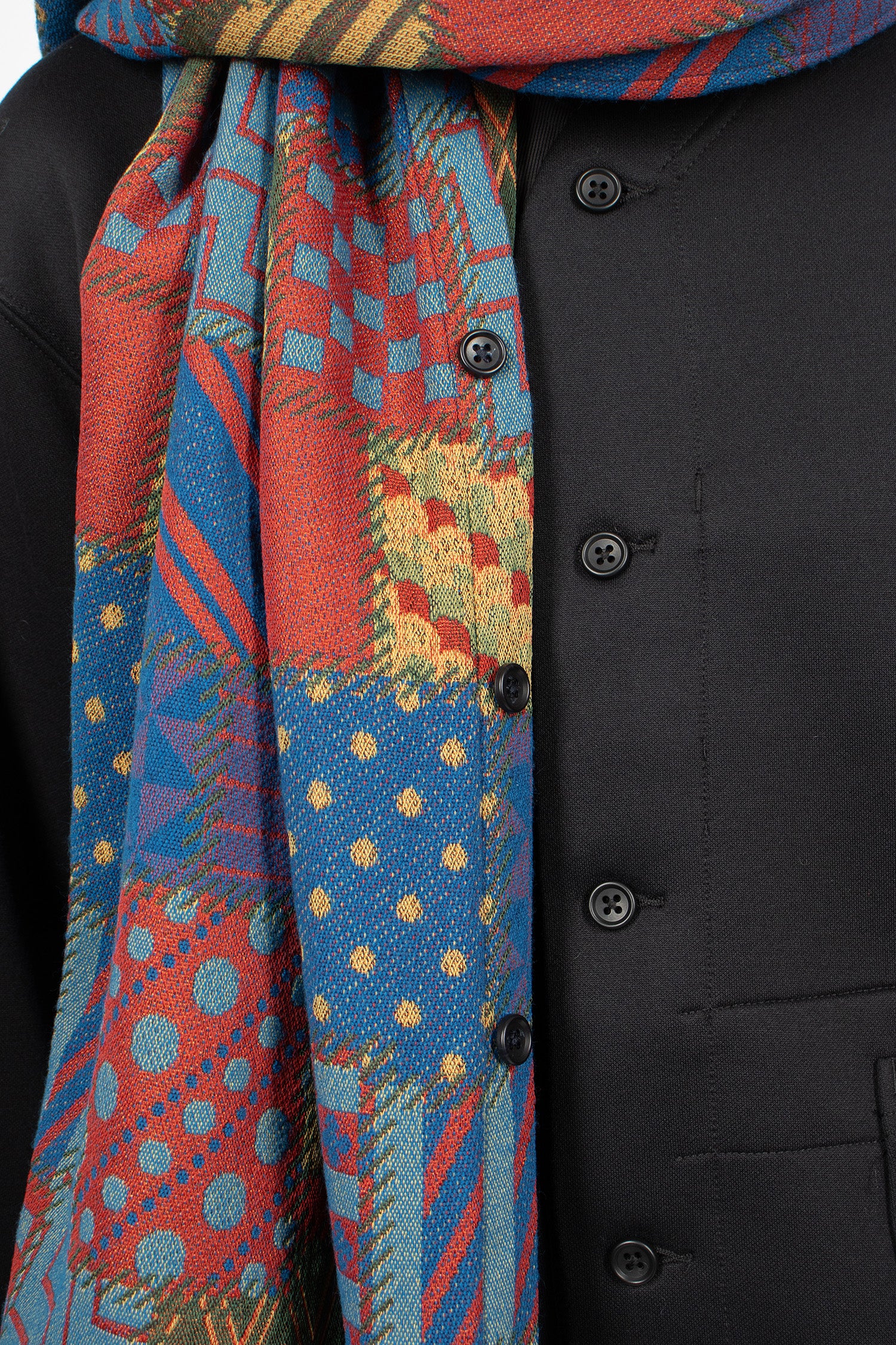 Button Shawl Multicolour Geometric Jacquard